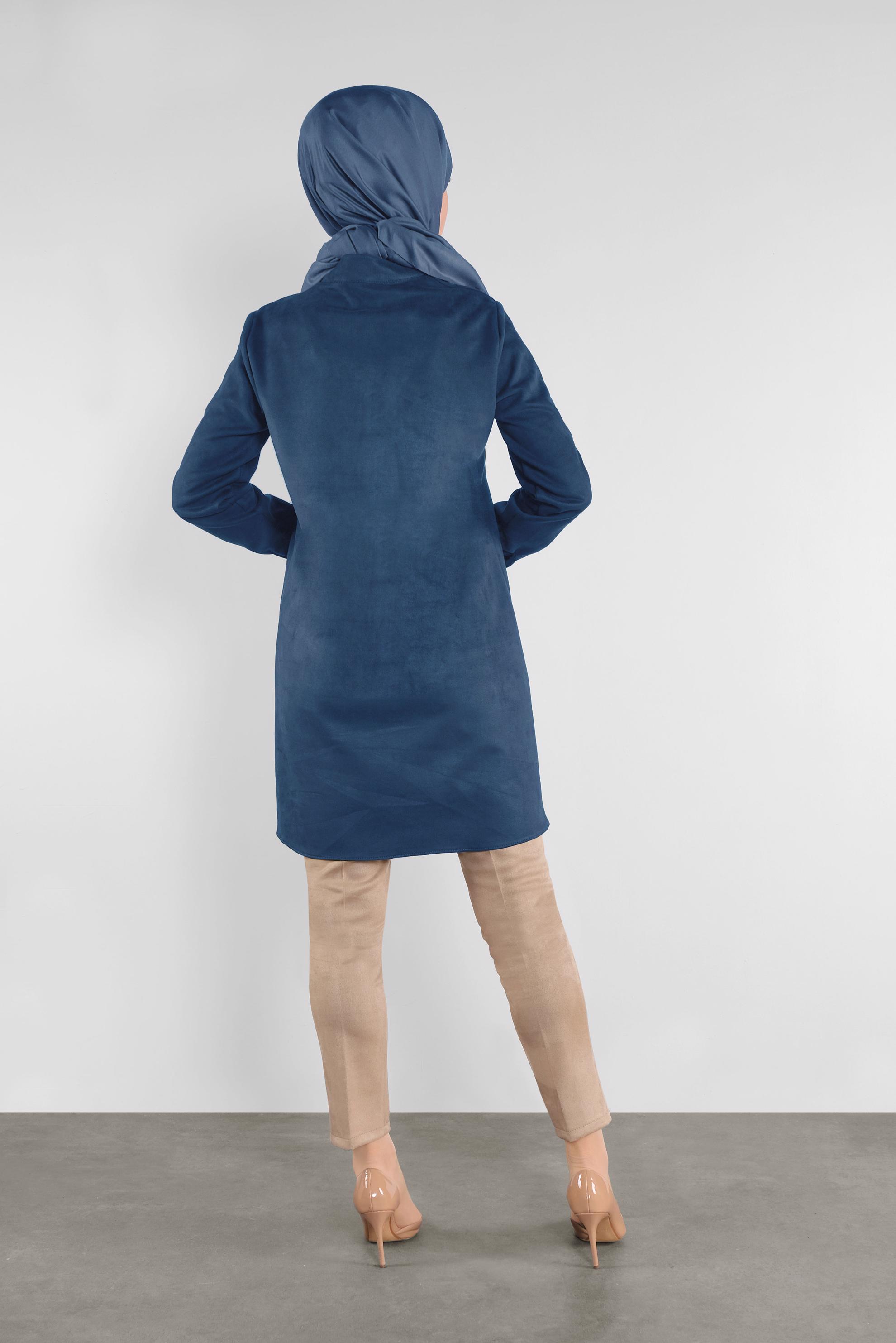 Tesettür giyim LACİVERT NAKIŞLI SÜET TUNİK 41178 