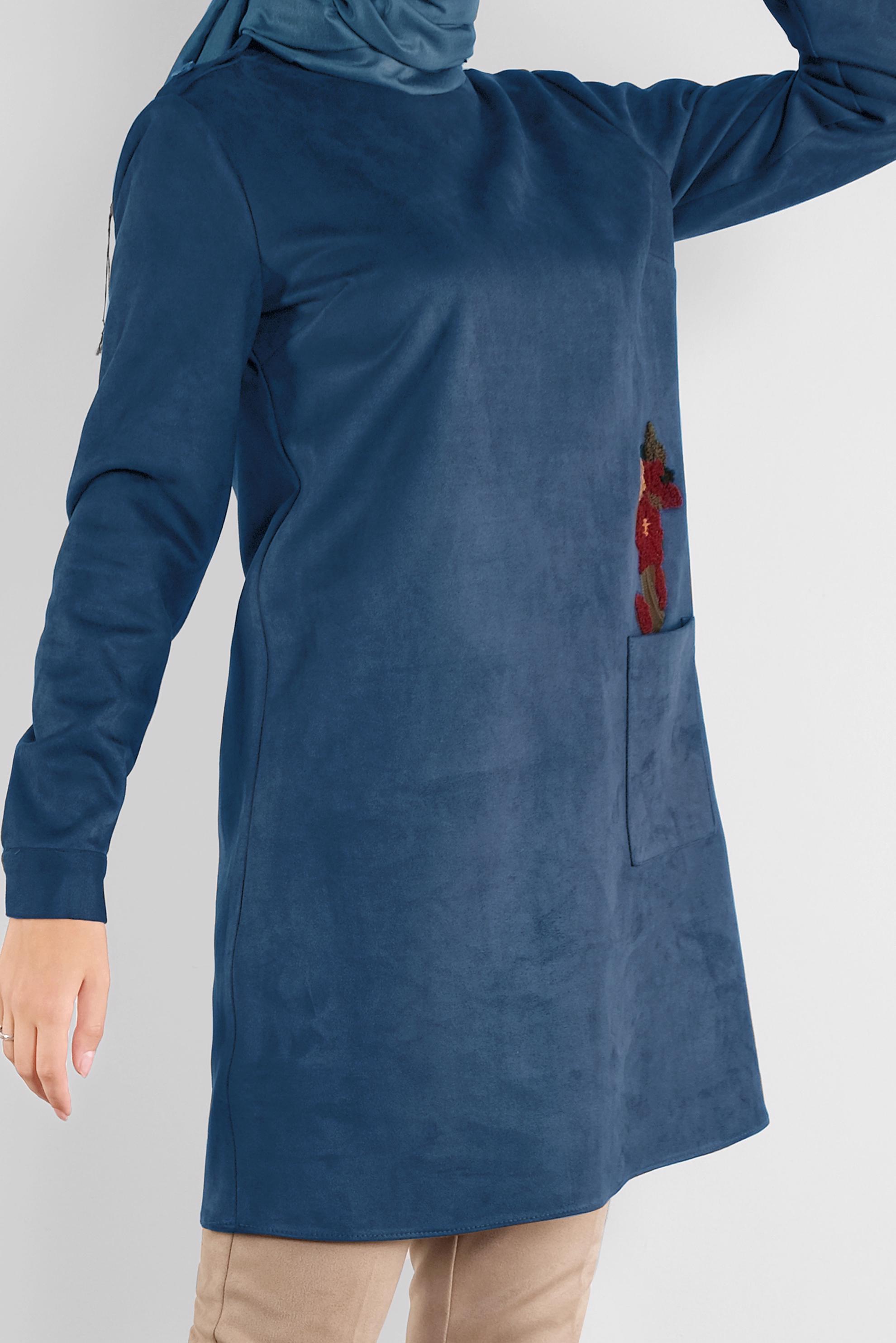 Tesettür giyim LACİVERT NAKIŞLI SÜET TUNİK 41178 