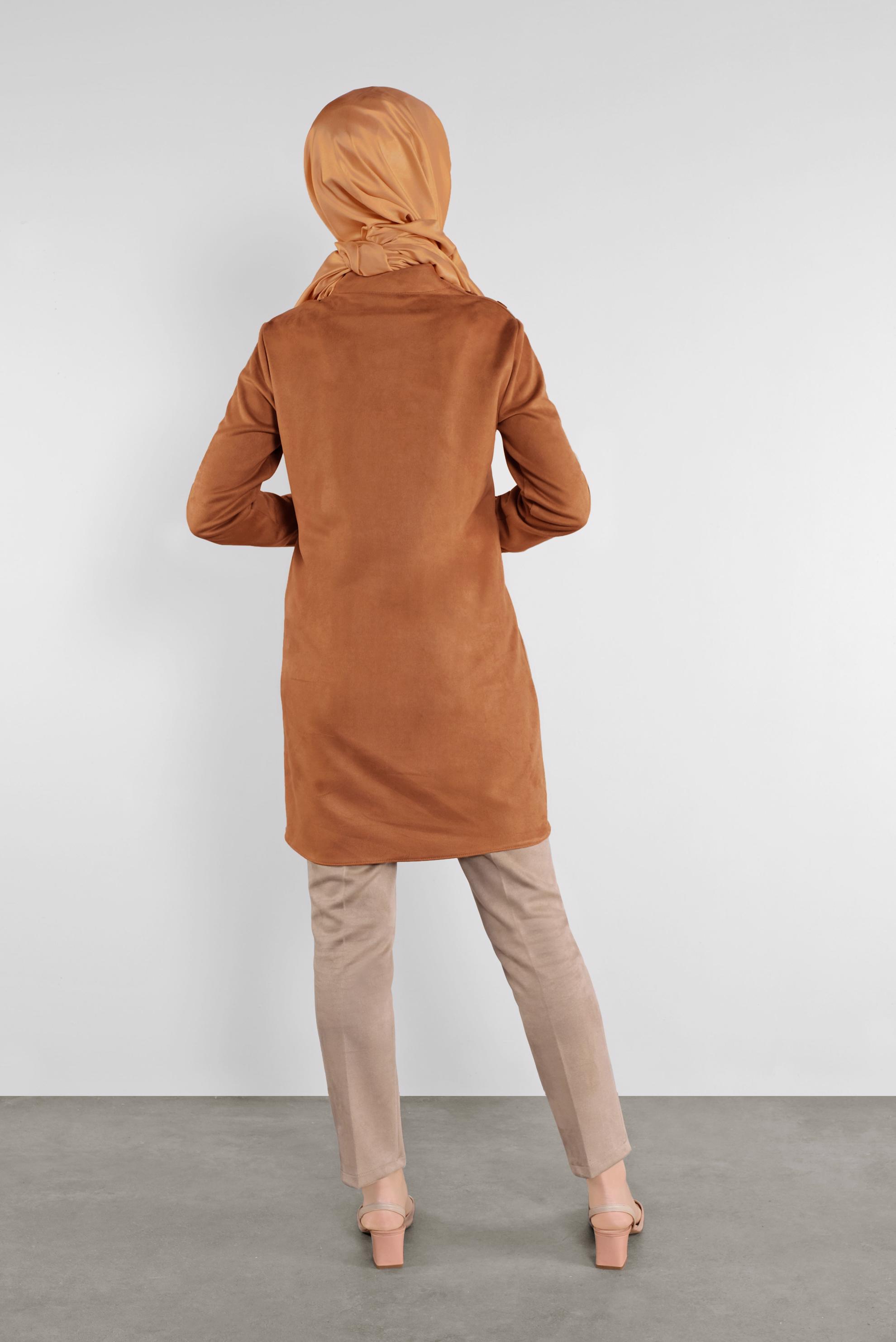 Tesettür giyim TURUNCU NAKIŞLI SÜET TUNİK 41178 