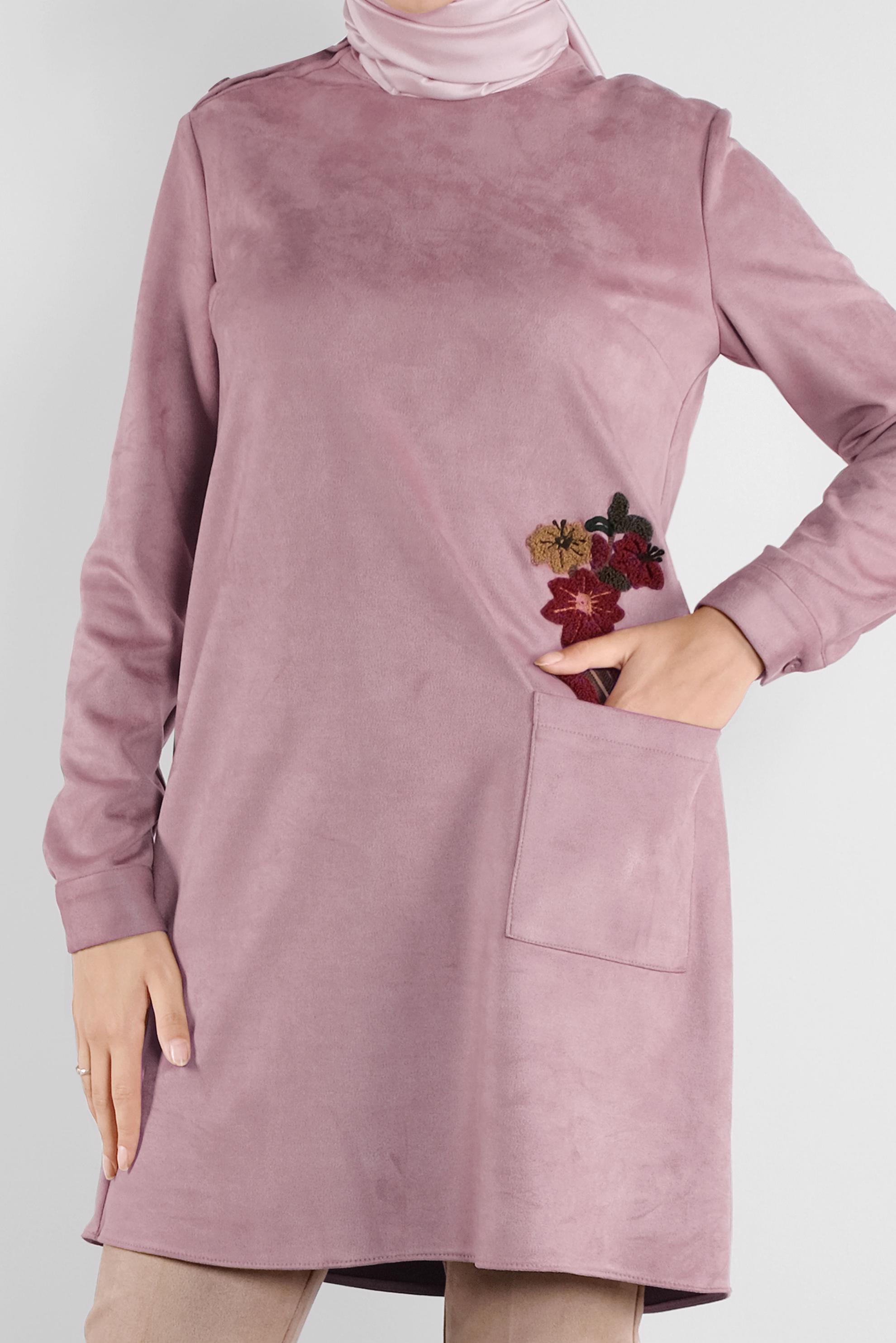 Tesettür giyim PUDRA NAKIŞLI SÜET TUNİK 41178 