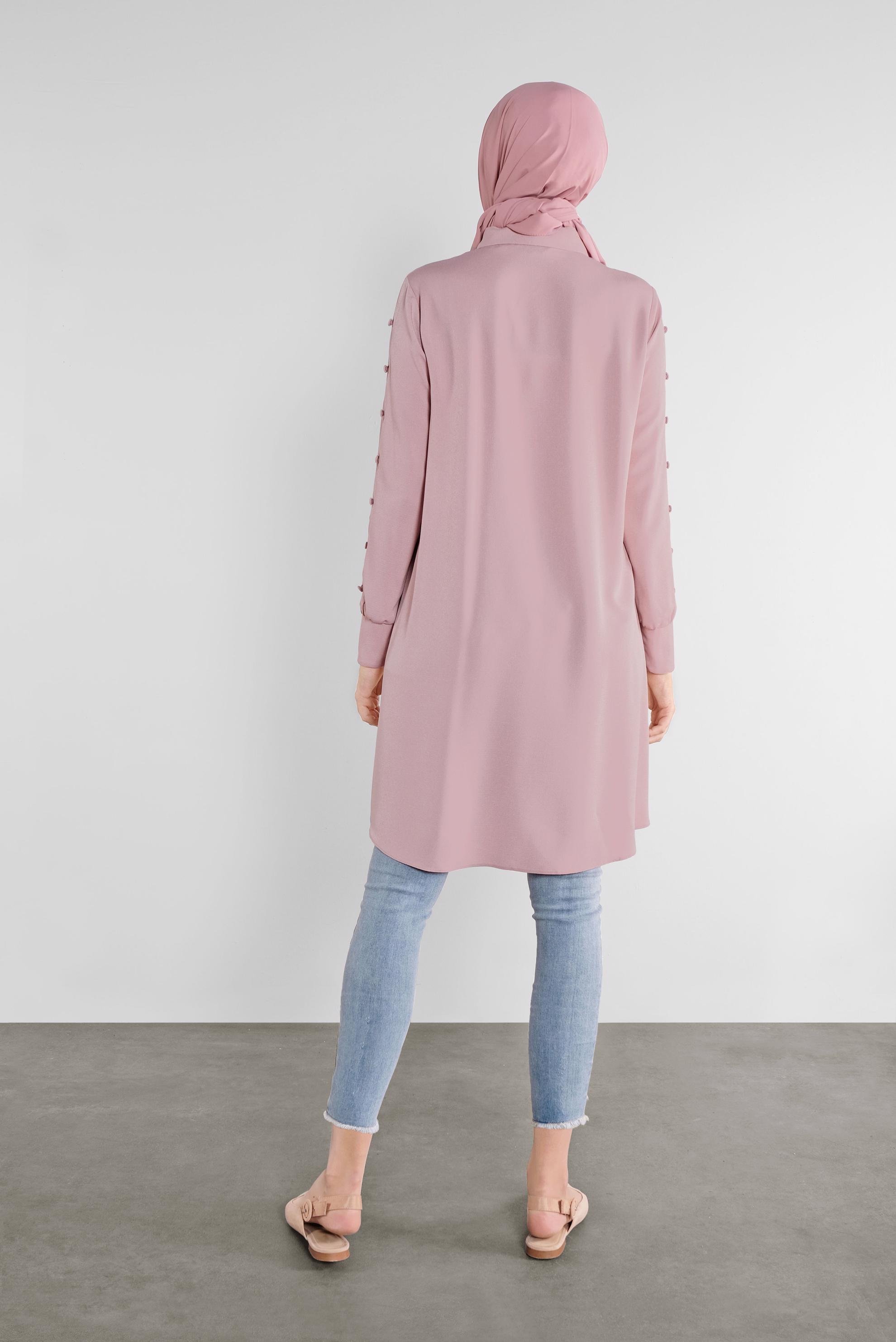 Tesettür giyim PUDRA KOLLARI DÜĞME DETAYLI ERKEK YAKA TUNİK 41179 