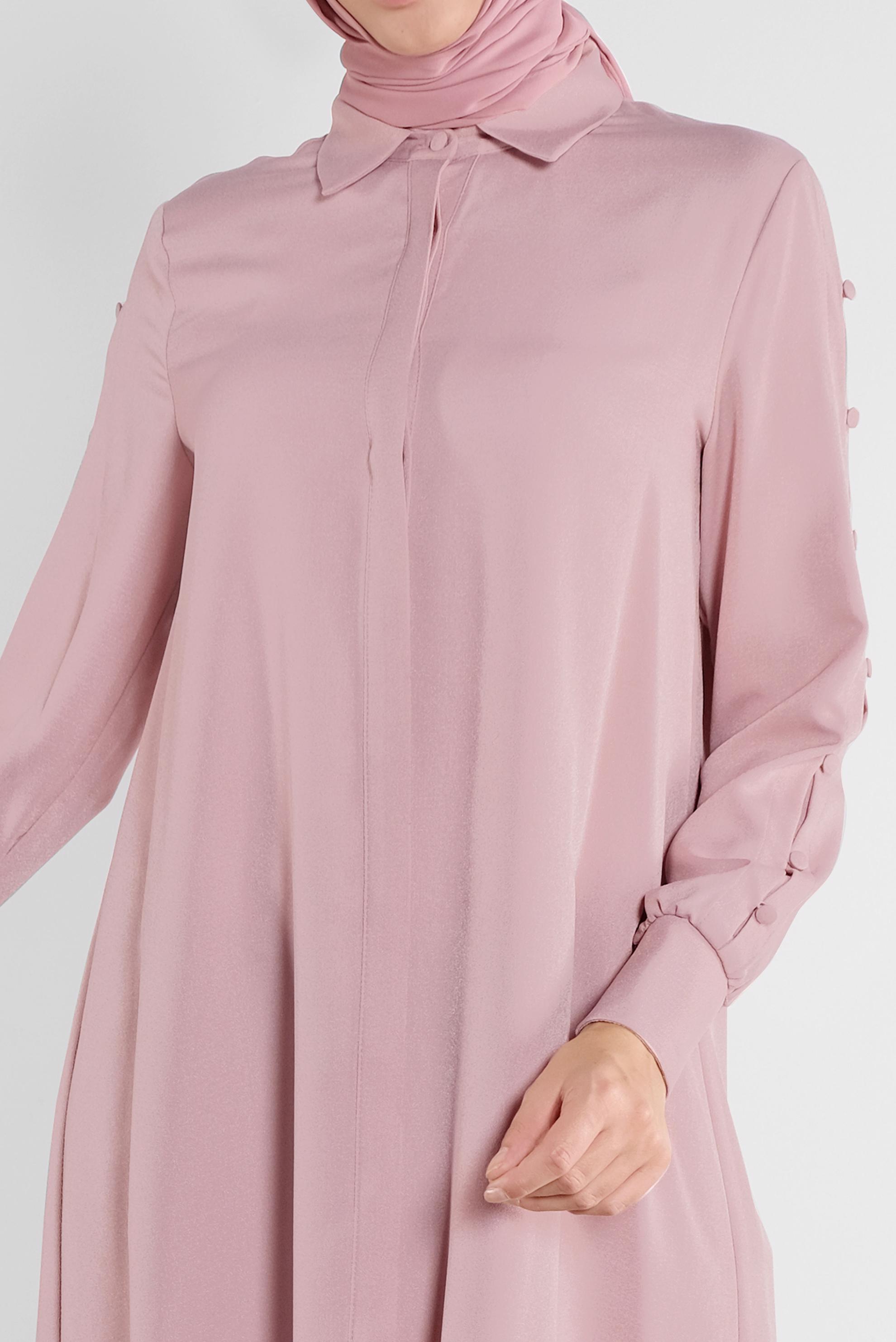 Tesettür giyim PUDRA KOLLARI DÜĞME DETAYLI ERKEK YAKA TUNİK 41179 