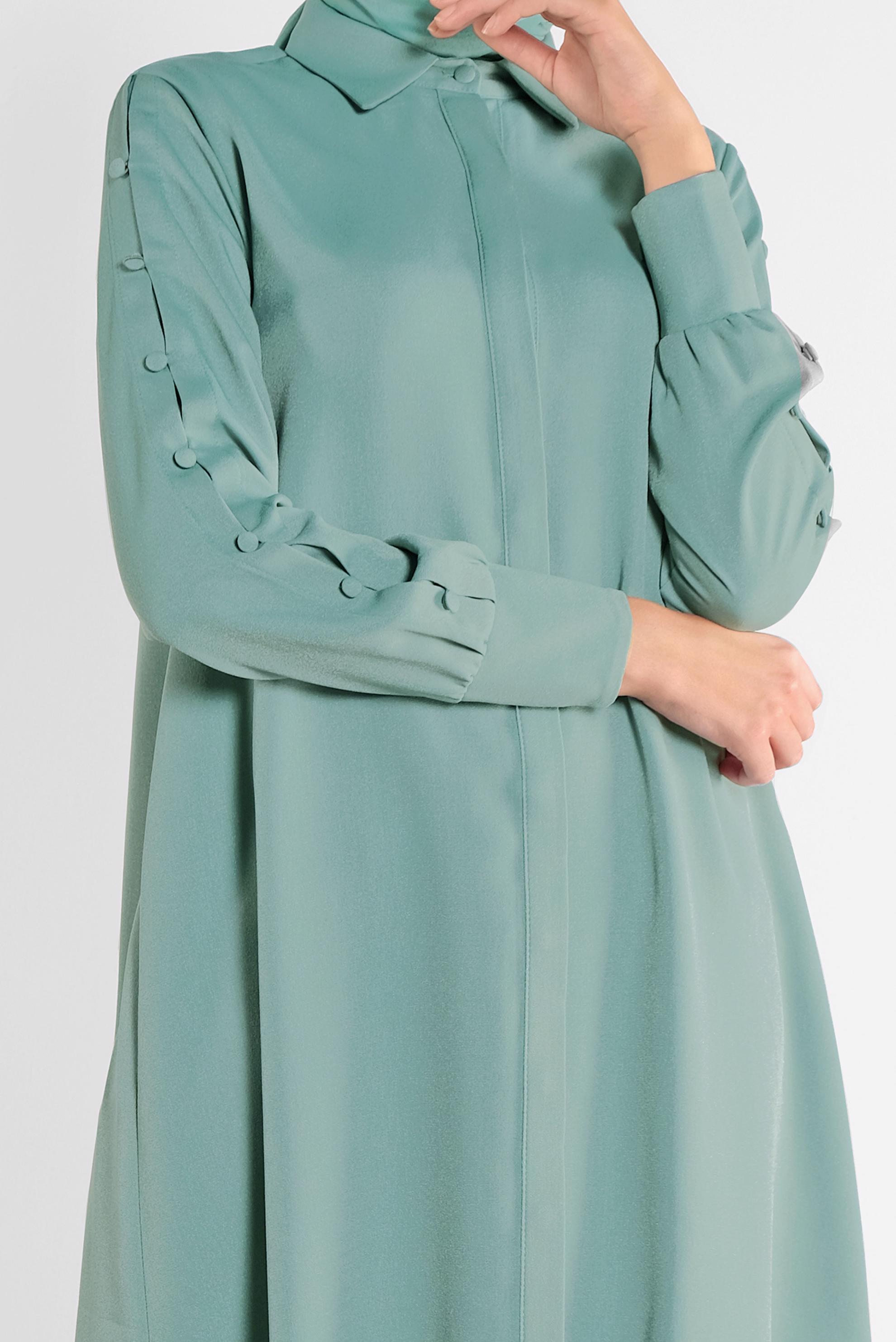 Tesettür giyim YEŞİL KOLLARI DÜĞME DETAYLI ERKEK YAKA TUNİK 41179 