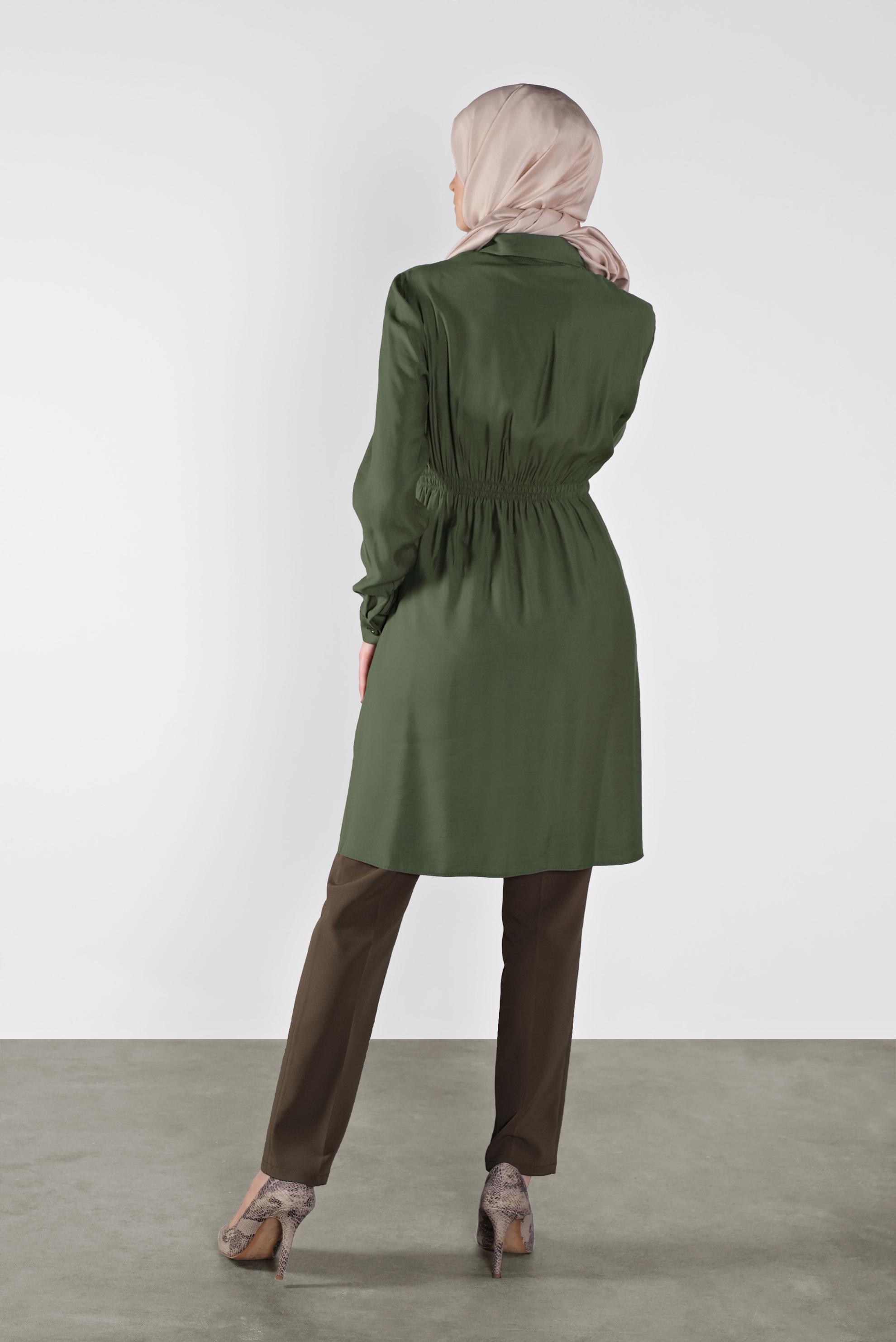 Tesettür giyim HAKİ BELİ BAĞCIKLI DÜĞMELİ TUNİK 41187 