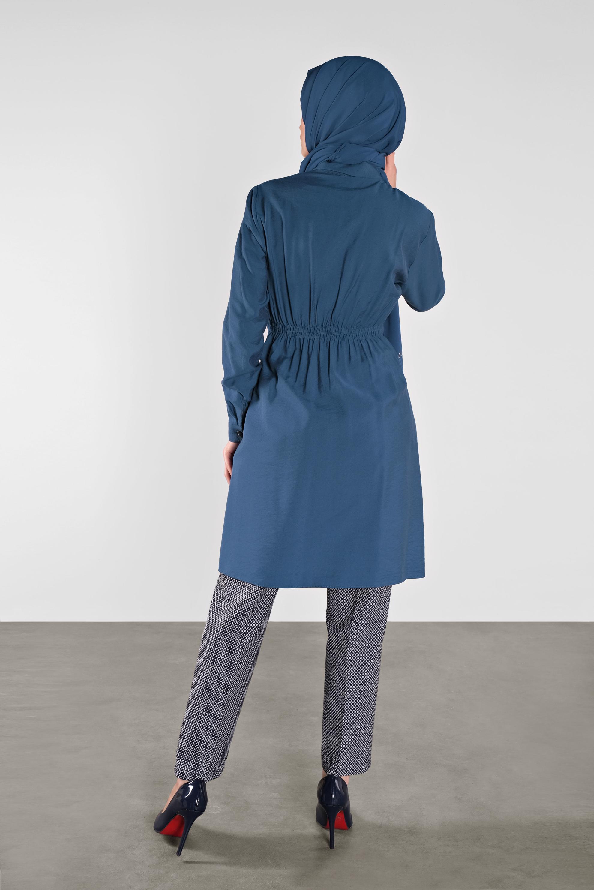 Tesettür giyim LACİVERT BELİ BAĞCIKLI DÜĞMELİ TUNİK 41187 