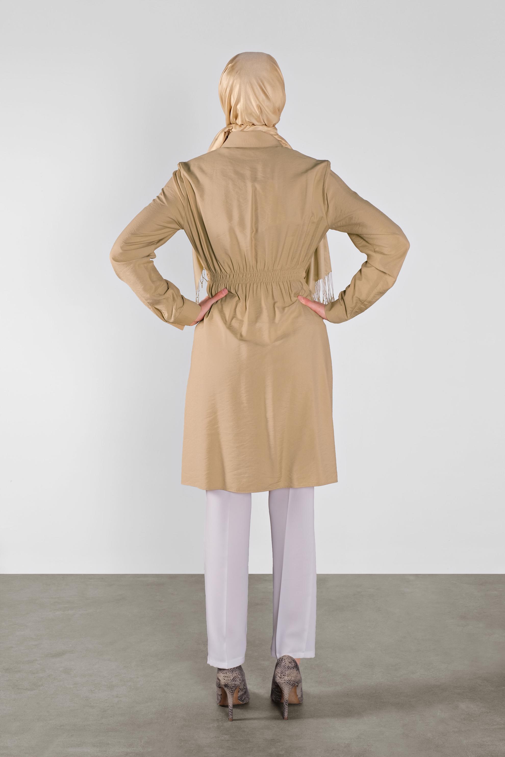 Tesettür giyim KAHVE BELİ BAĞCIKLI DÜĞMELİ TUNİK 41187 