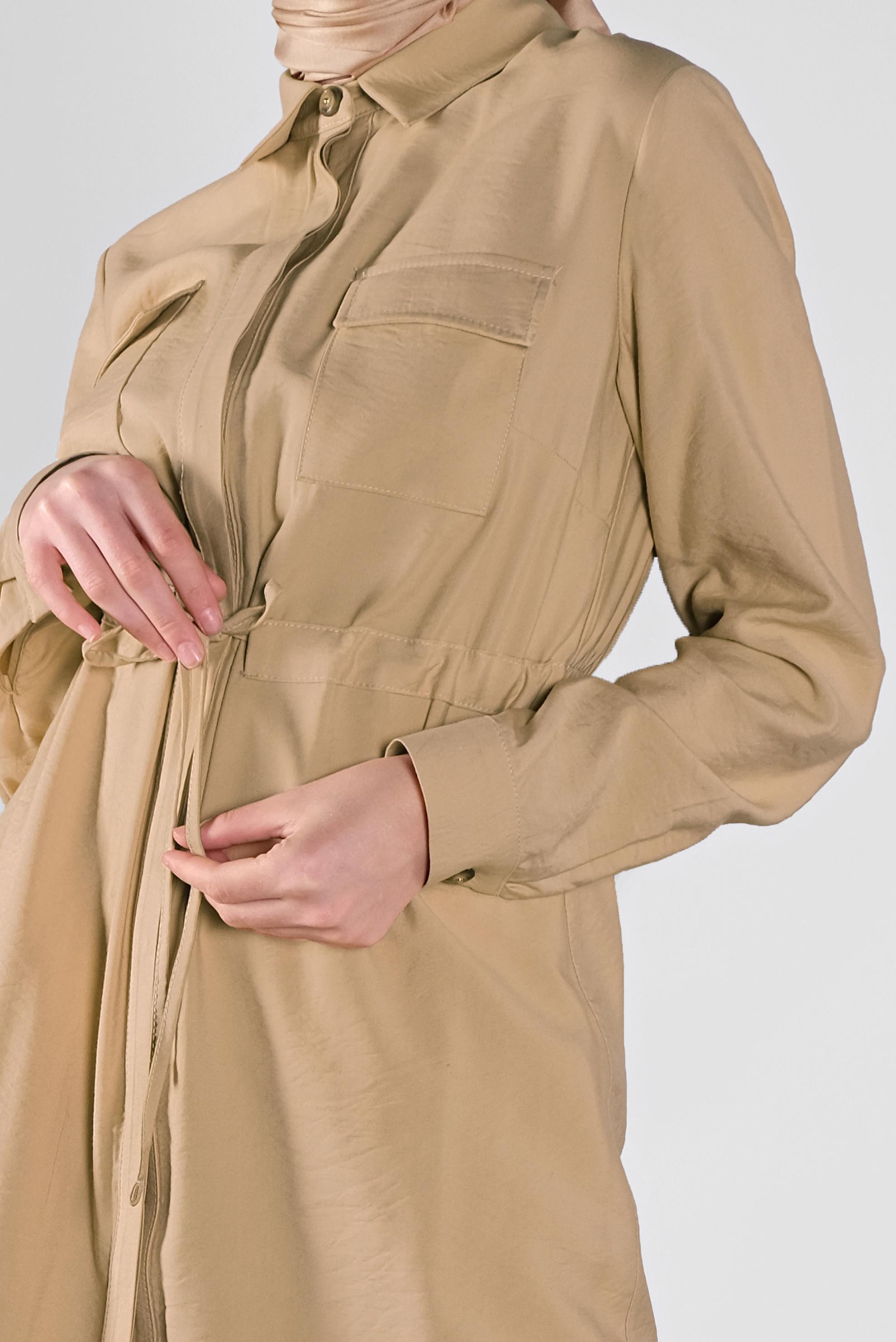 Tesettür giyim KAHVE BELİ BAĞCIKLI DÜĞMELİ TUNİK 41187 