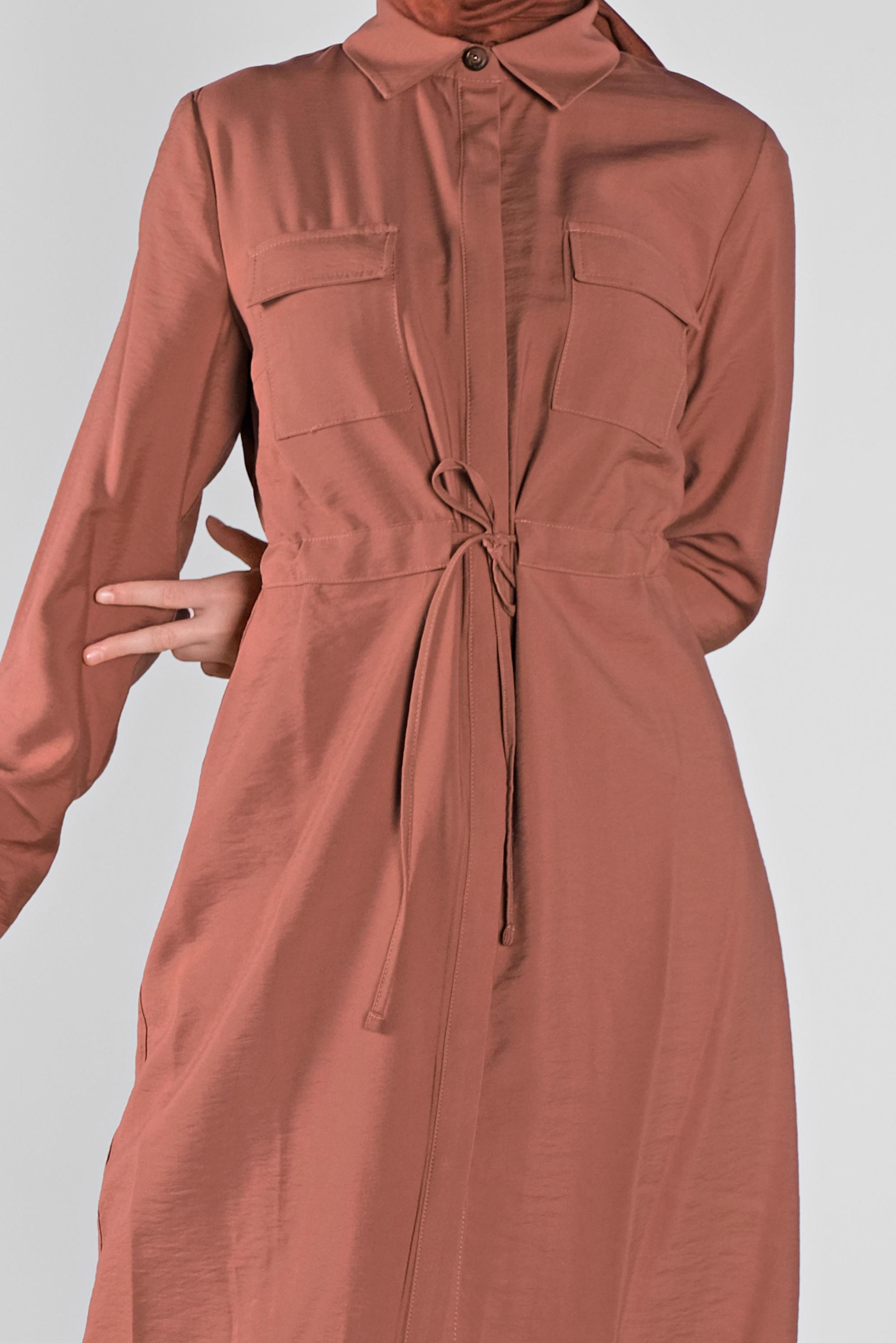 Tesettür giyim KAHVE BELİ BAĞCIKLI DÜĞMELİ TUNİK 41187 