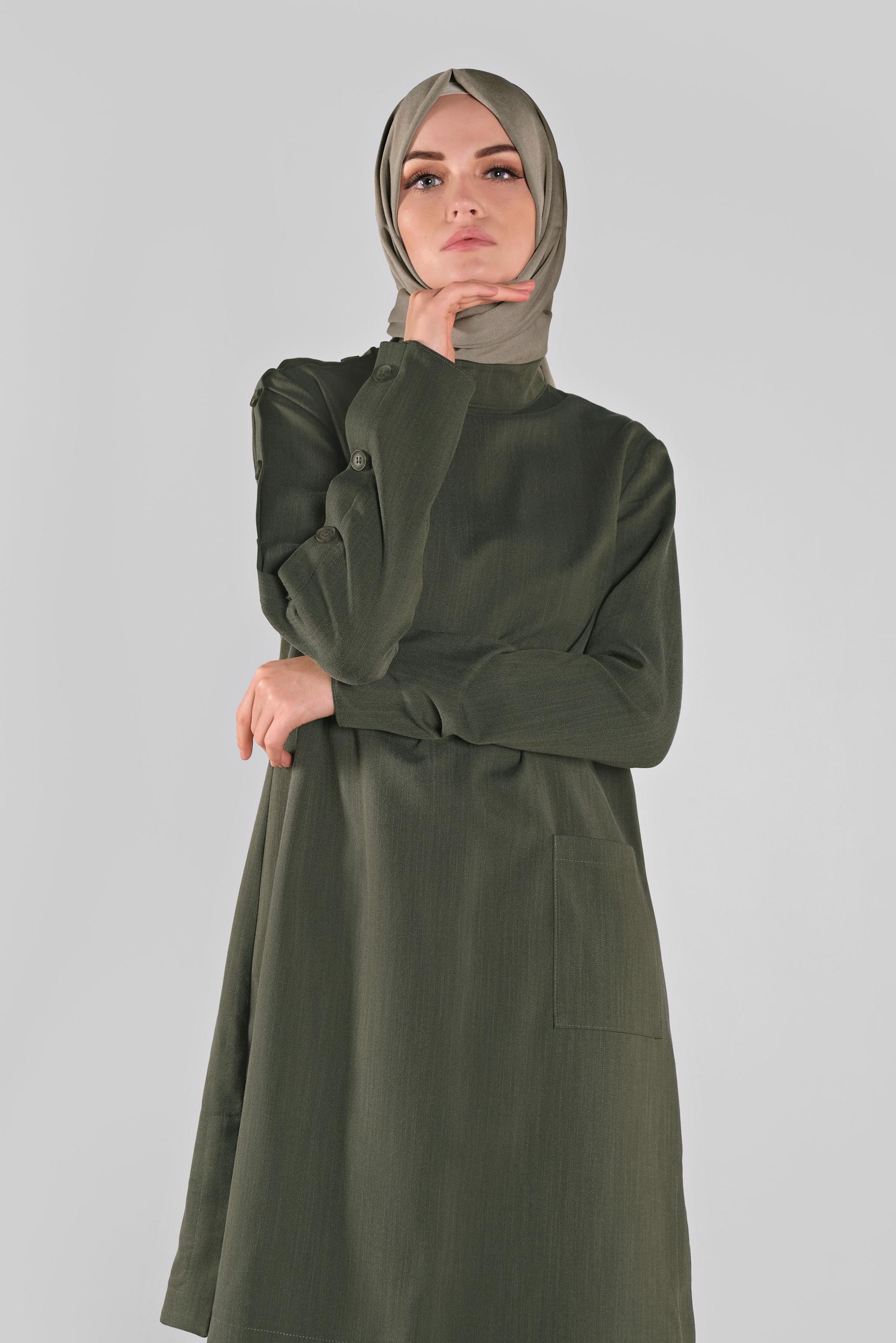 Tesettür giyim HAKİ DÜĞMELİ BOĞAZLI TUNİK 41188 