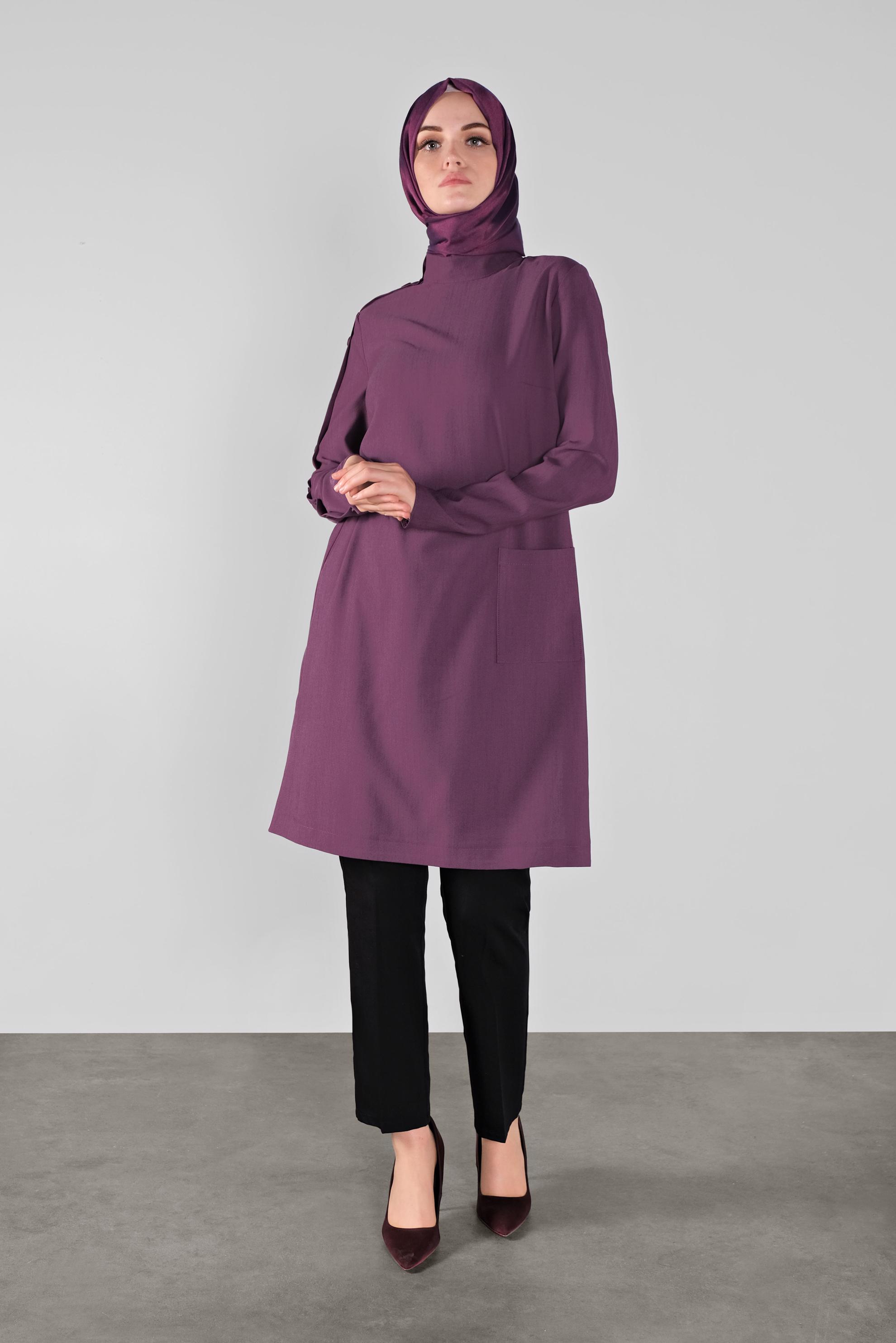 Tesettür giyim MÜRDÜM DÜĞMELİ BOĞAZLI TUNİK 41188 