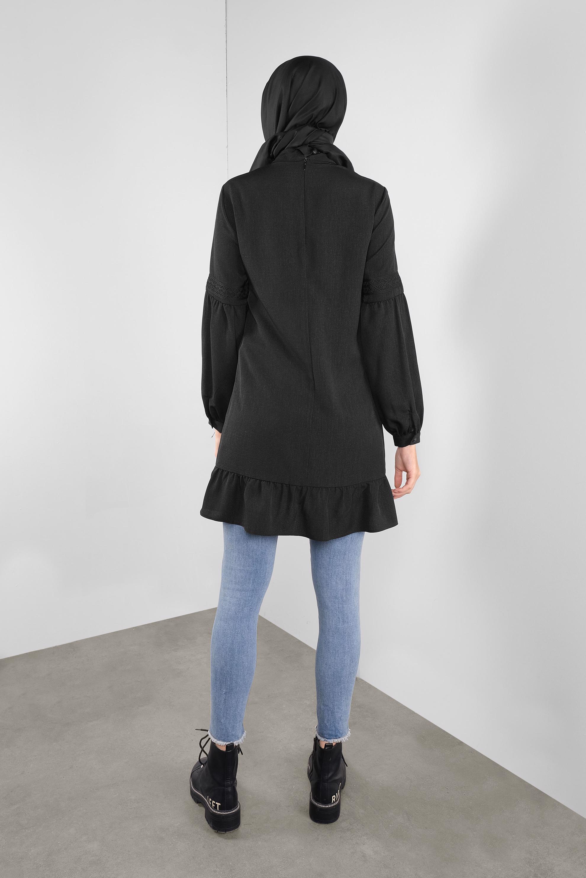 Tesettür giyim SİYAH ETEK UCU FIRFIRLI TUNİK 41189