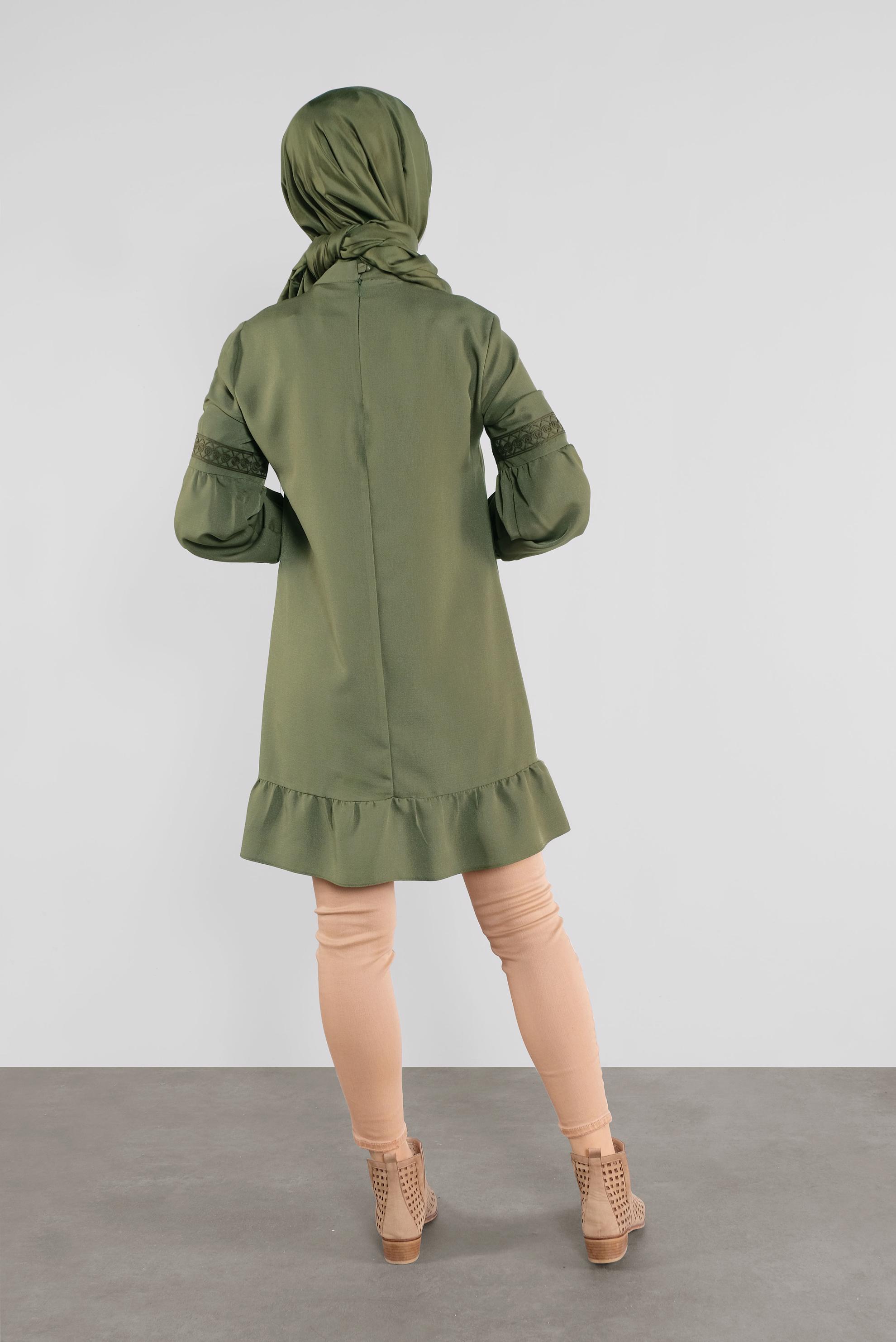 Tesettür giyim HAKİ ETEK UCU FIRFIRLI TUNİK 41189