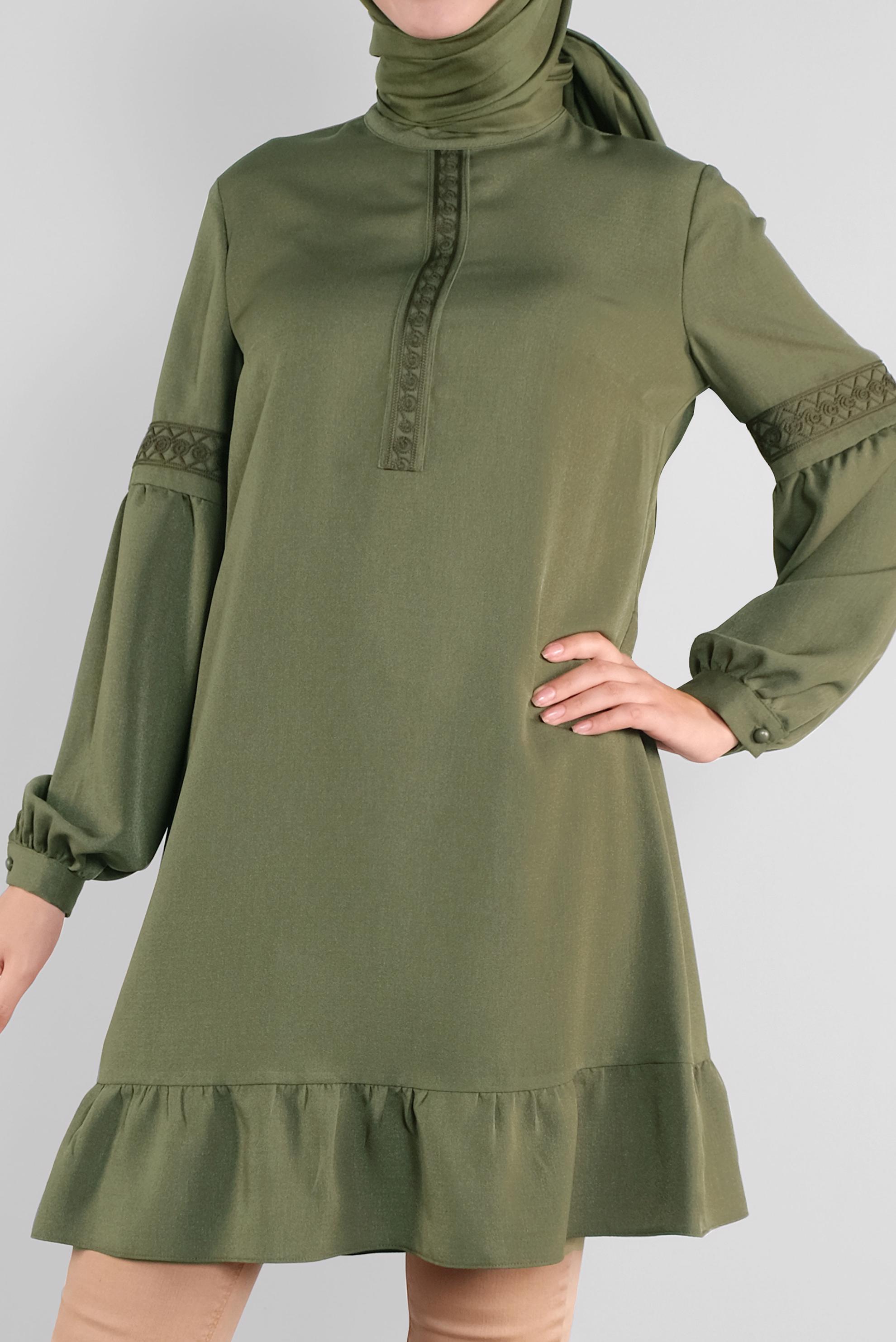 Tesettür giyim HAKİ ETEK UCU FIRFIRLI TUNİK 41189