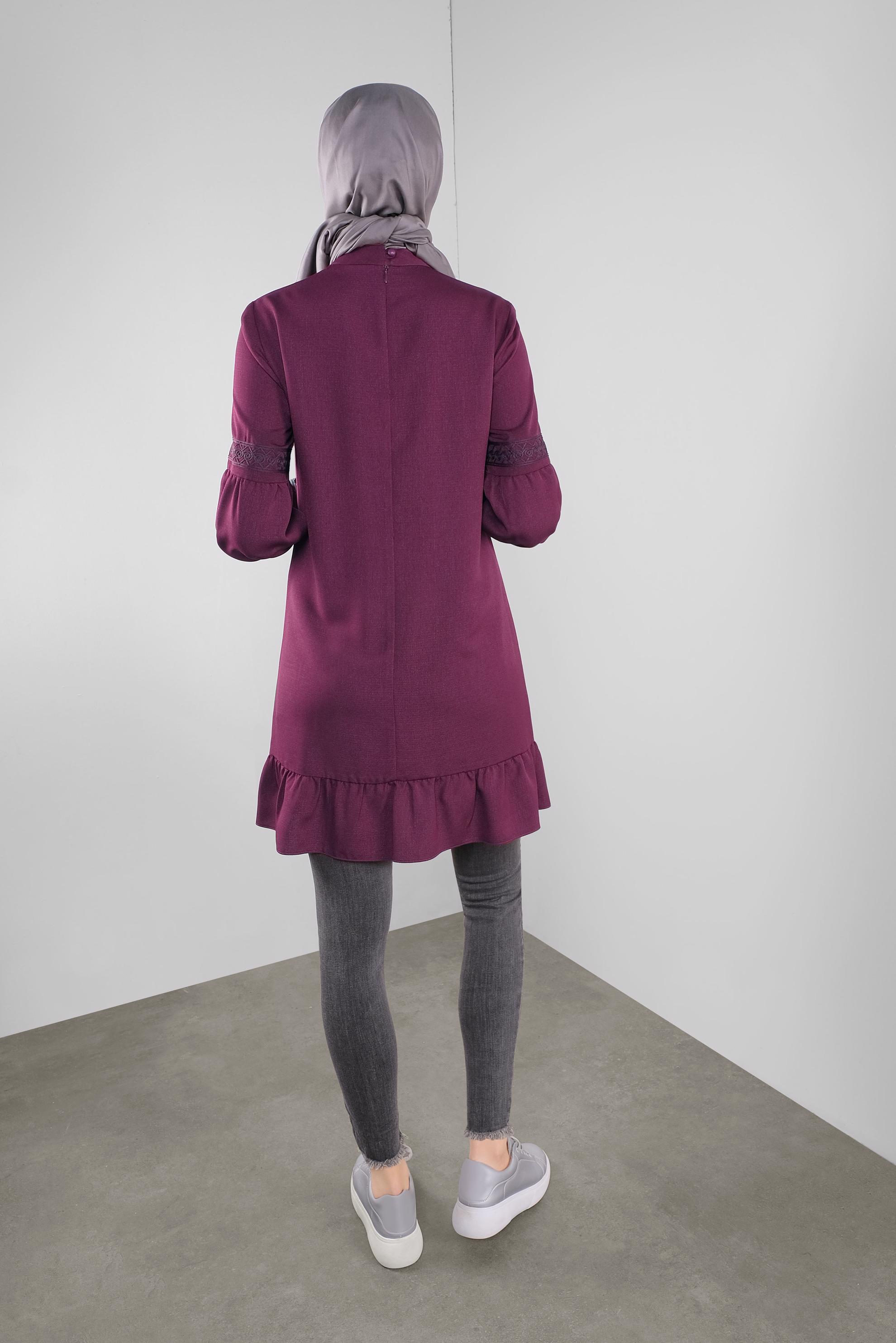 Tesettür giyim MOR ETEK UCU FIRFIRLI TUNİK 41189