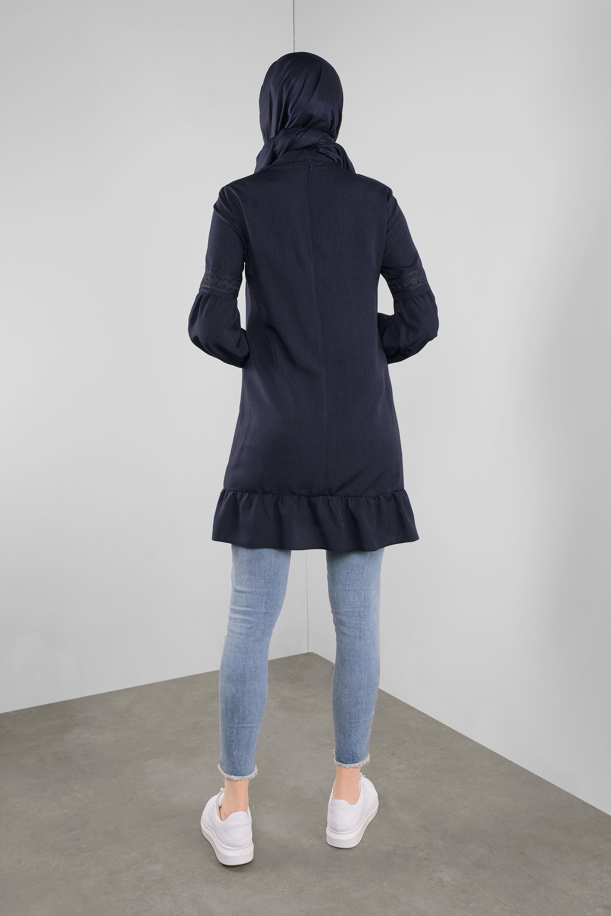 Tesettür giyim LACİVERT ETEK UCU FIRFIRLI TUNİK 41189