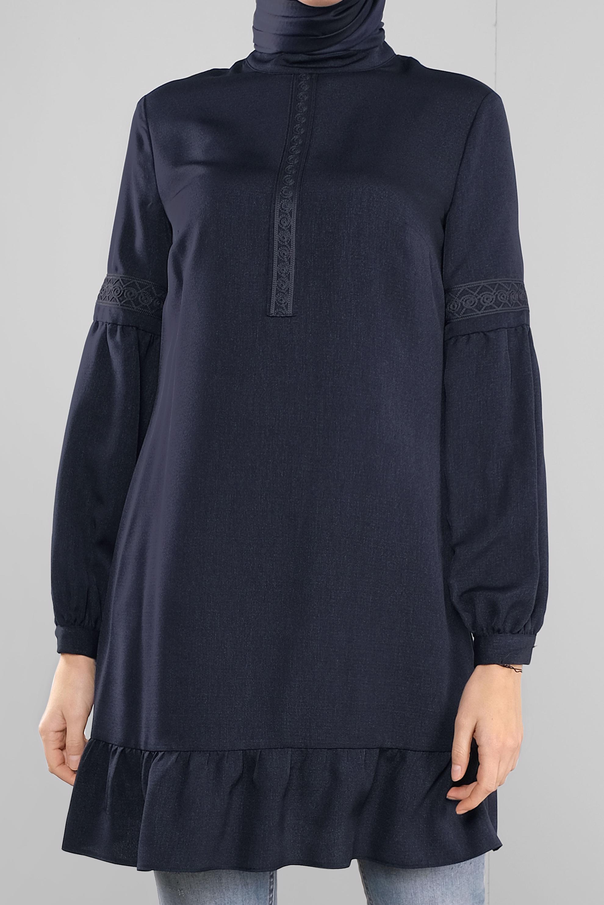 Tesettür giyim LACİVERT ETEK UCU FIRFIRLI TUNİK 41189