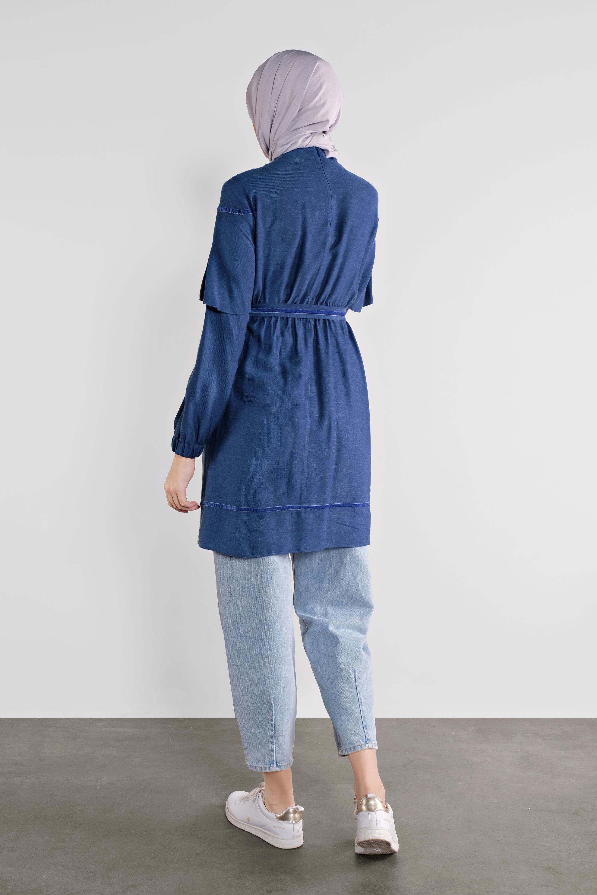 Tesettür giyim LACİVERT KUŞAKLI PÜSKÜLLÜ TUNİK 41190 