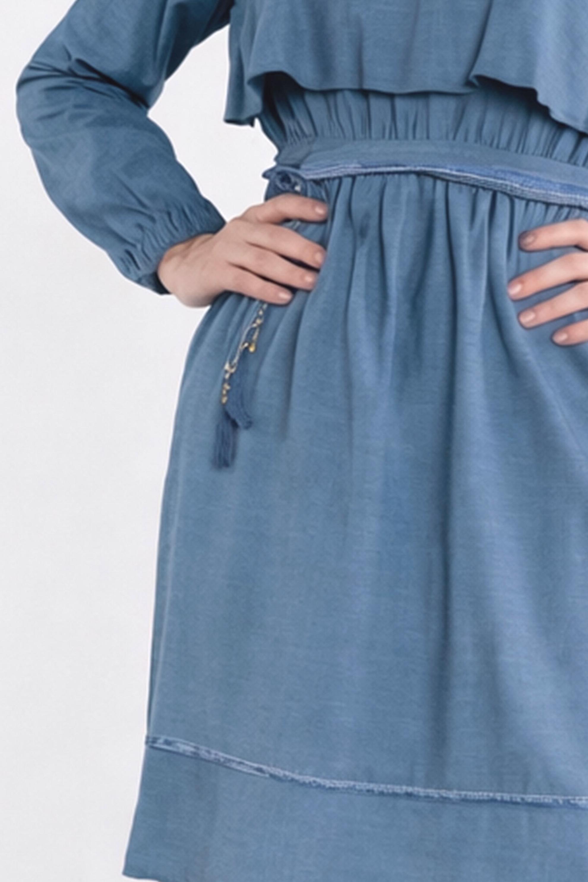 Tesettür giyim MAVİ KUŞAKLI PÜSKÜLLÜ TUNİK 41190 