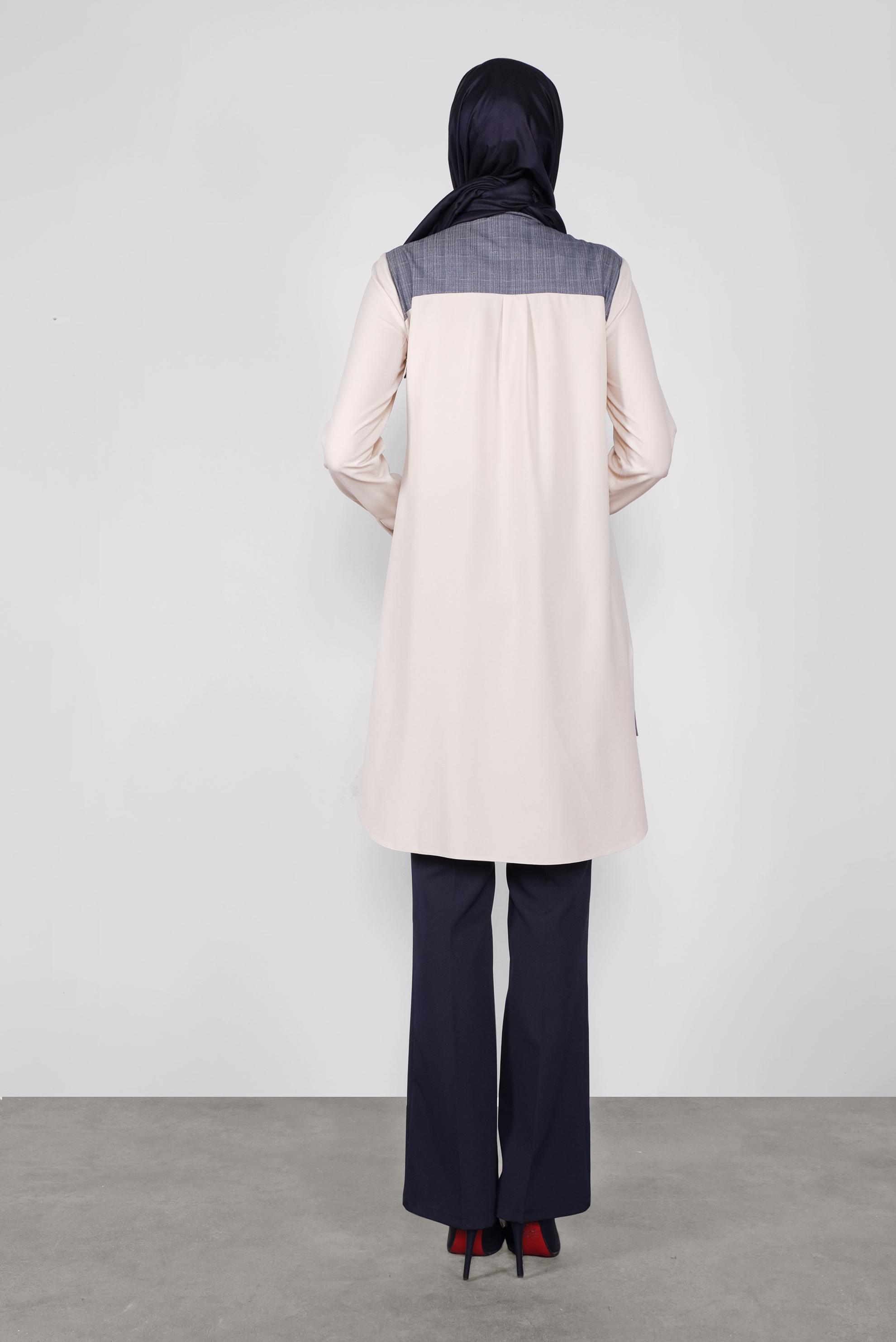 Tesettür giyim BEJ DÜĞMELİ KUMAŞ MİX TUNİK 41191 