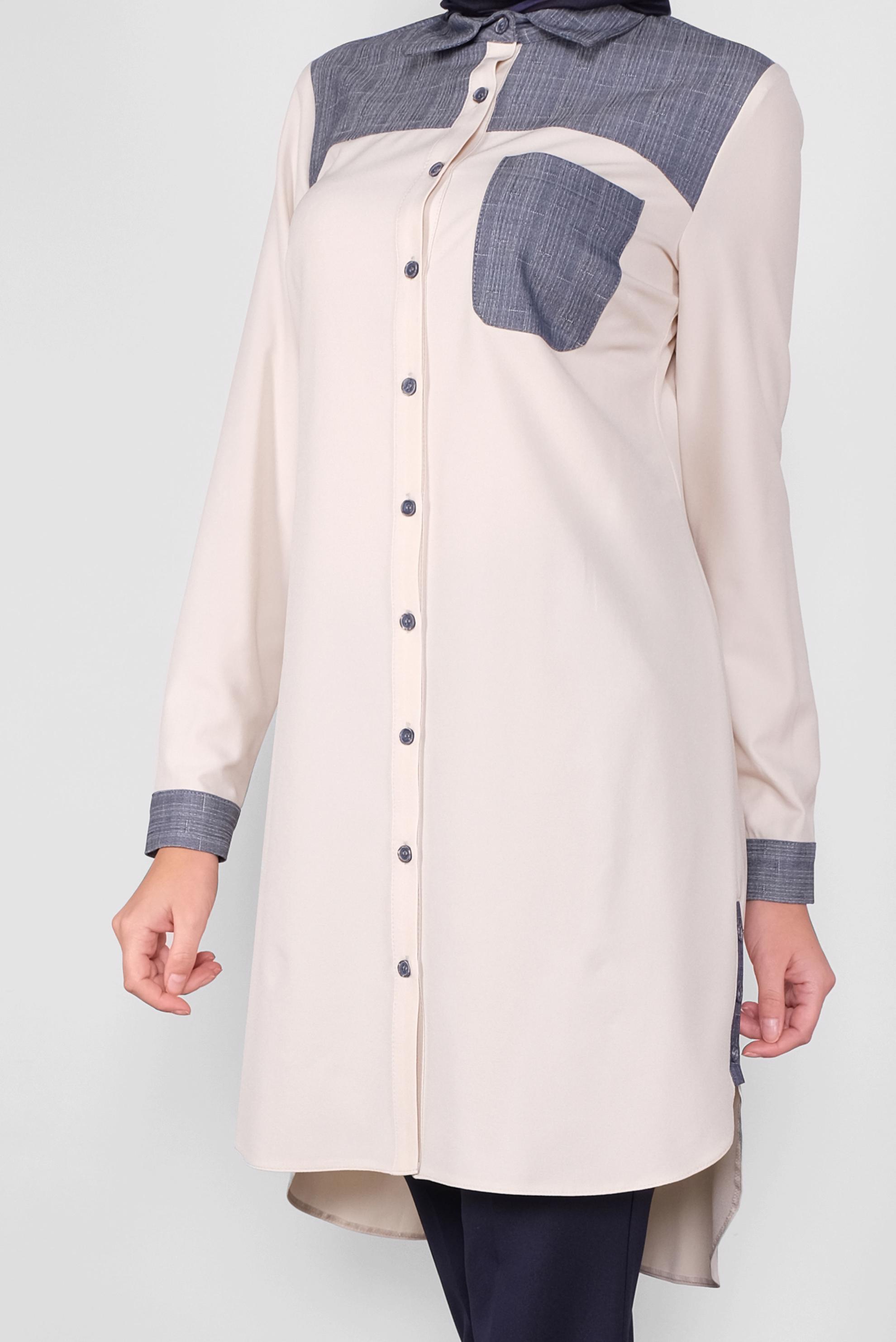 Tesettür giyim BEJ DÜĞMELİ KUMAŞ MİX TUNİK 41191 