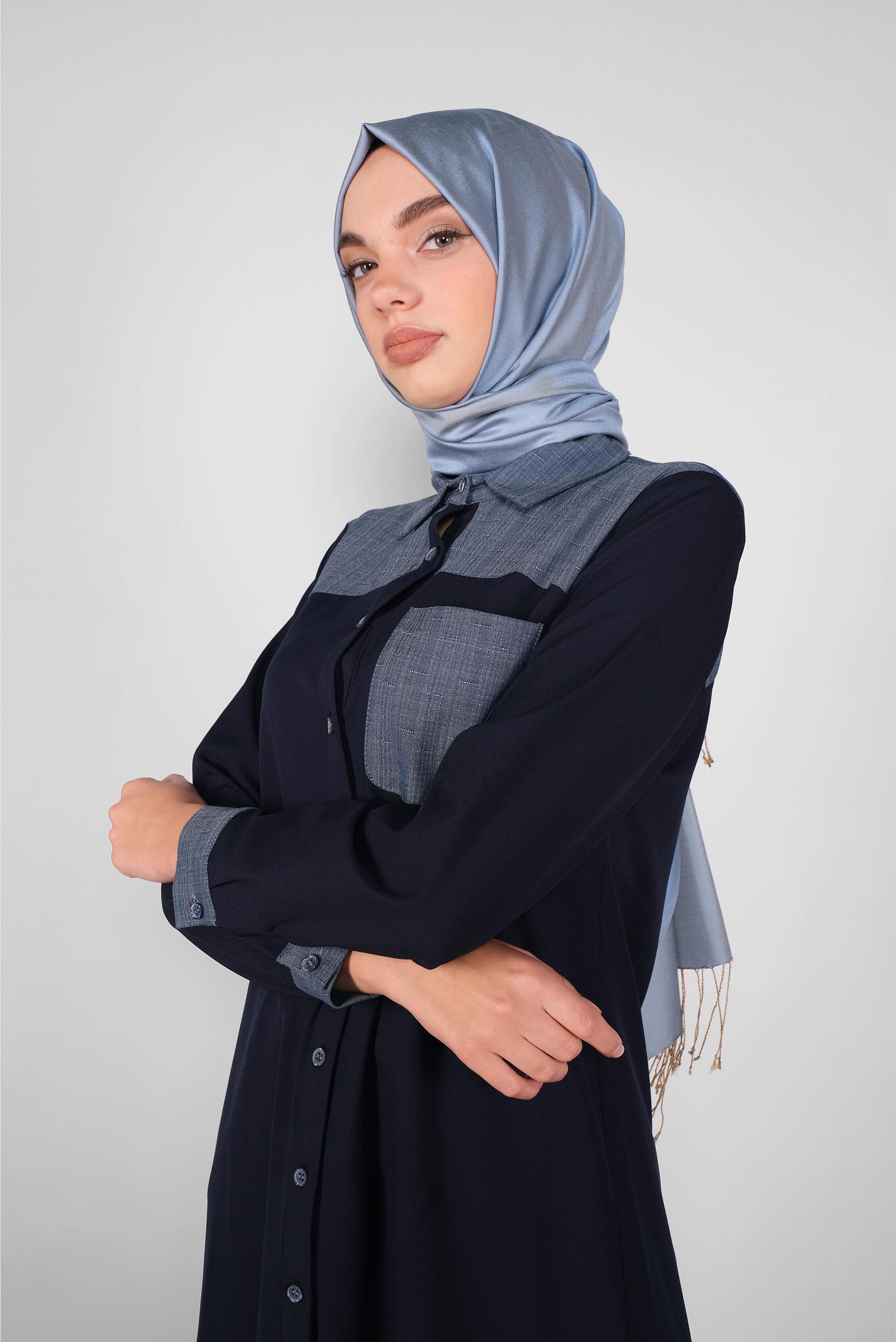 Tesettür giyim LACİVERT DÜĞMELİ KUMAŞ MİX TUNİK 41191 