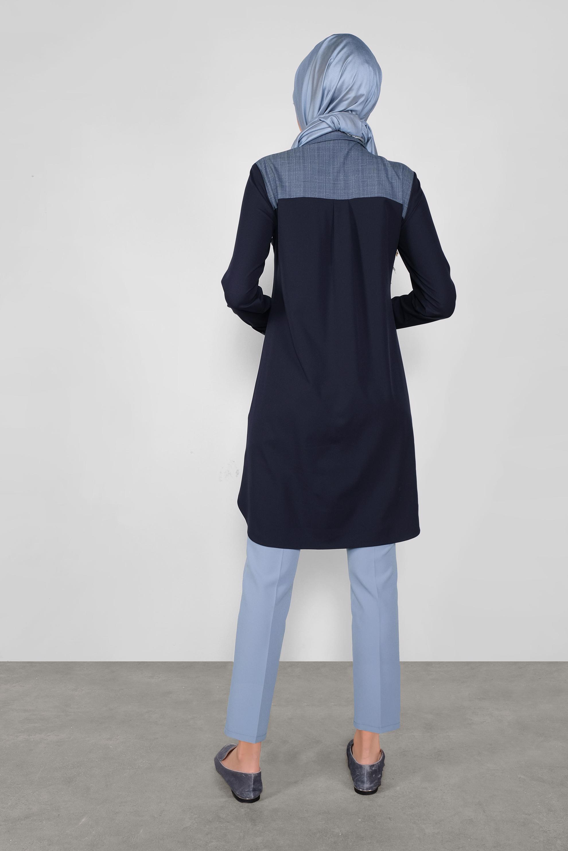 Tesettür giyim LACİVERT DÜĞMELİ KUMAŞ MİX TUNİK 41191 