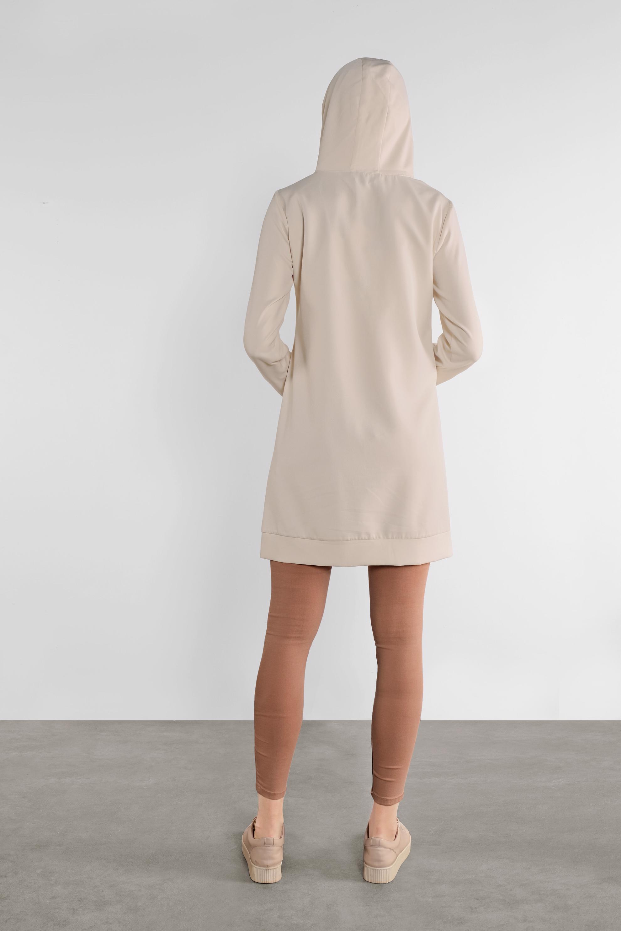 Tesettür giyim BEJ CEPLİ KAPÜŞONLU TUNİK 41192 