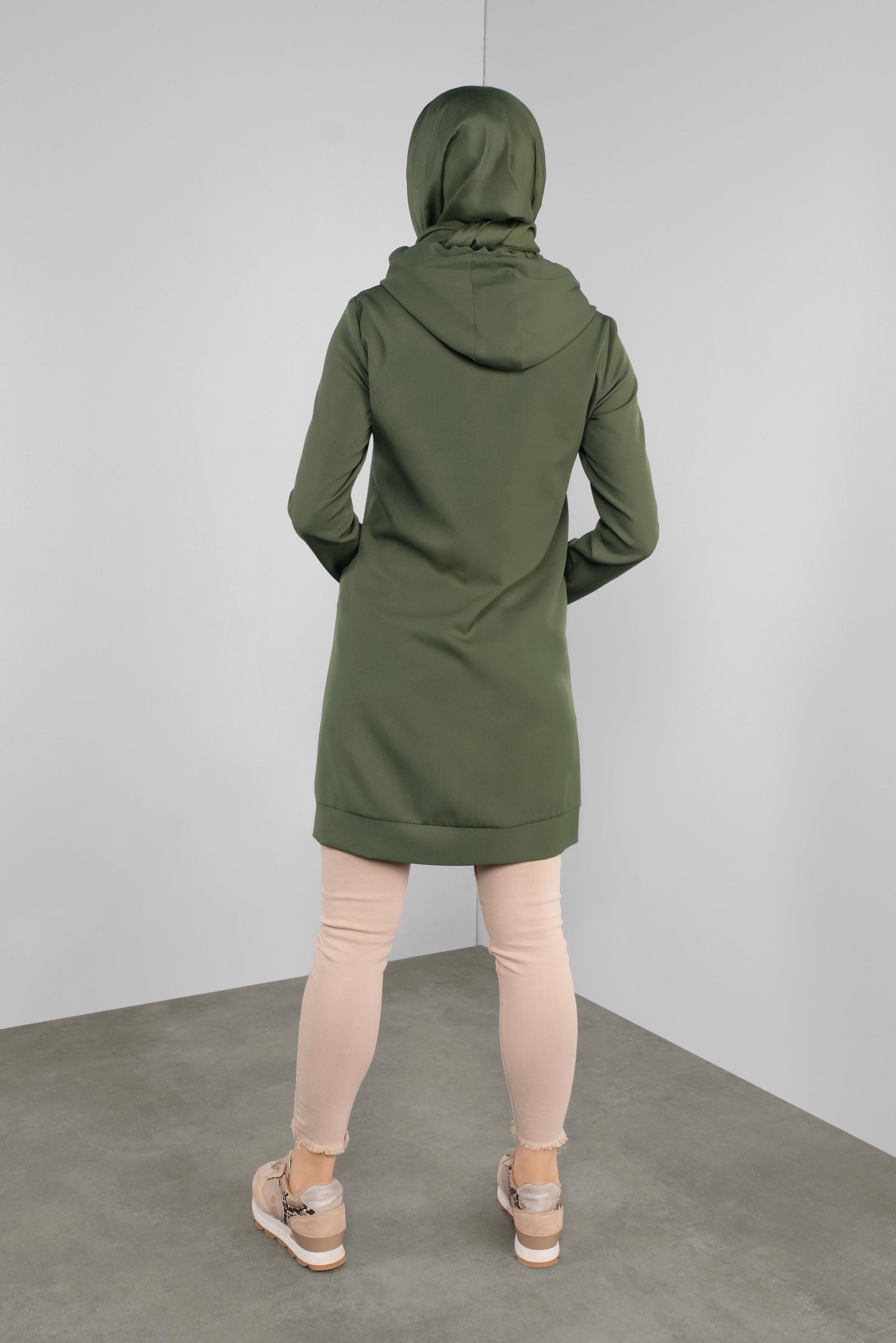 Tesettür giyim HAKİ CEPLİ KAPÜŞONLU TUNİK 41192 