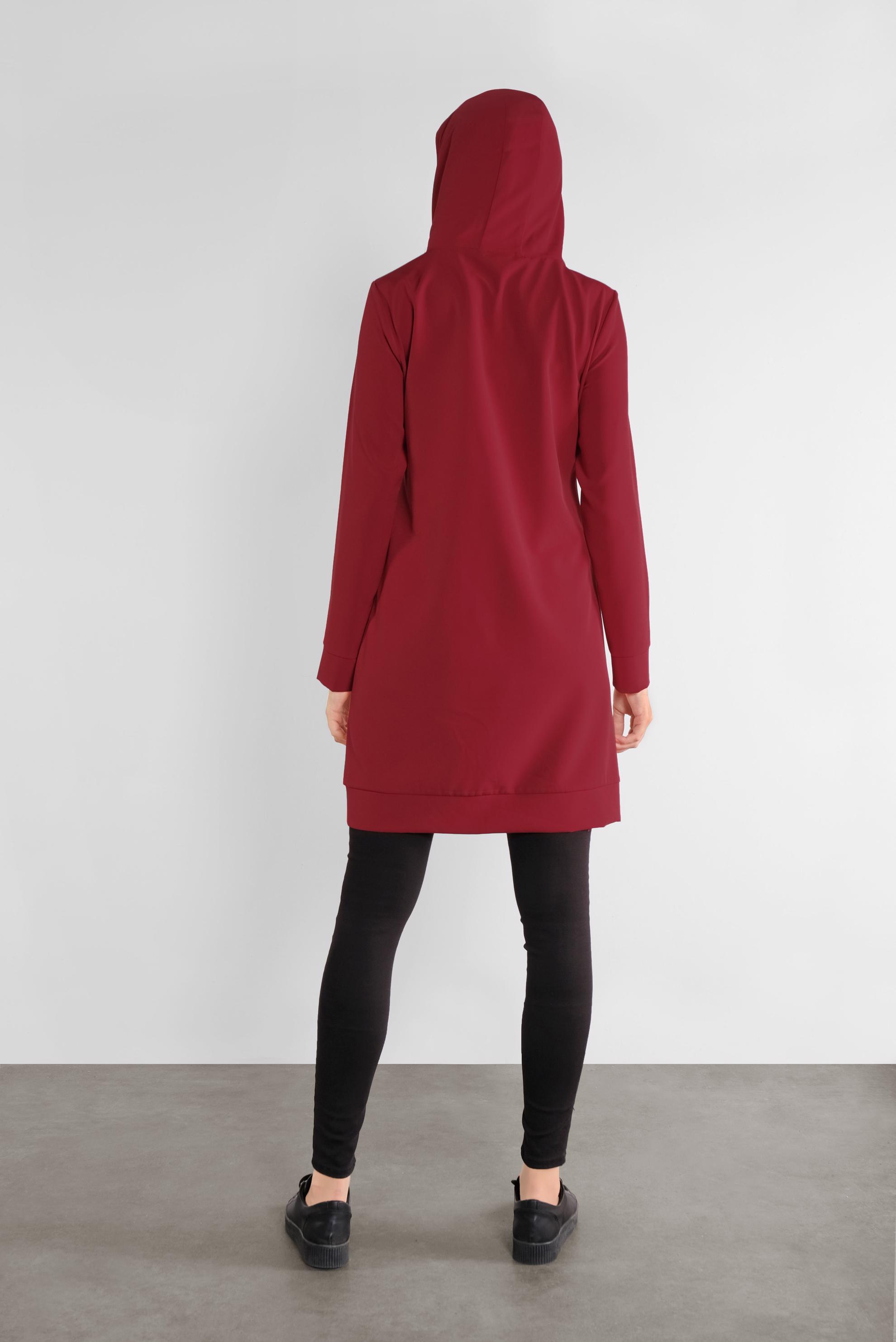 Tesettür giyim KIRMIZI CEPLİ KAPÜŞONLU TUNİK 41192 