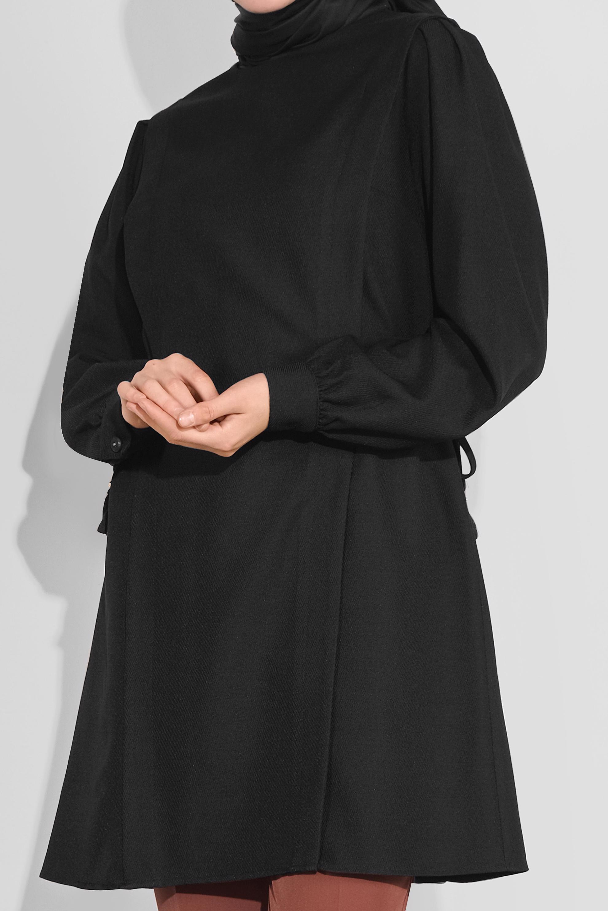 Tesettür giyim SİYAH BİSİKLET YAKA BÜZGÜLÜ TUNİK 41202 