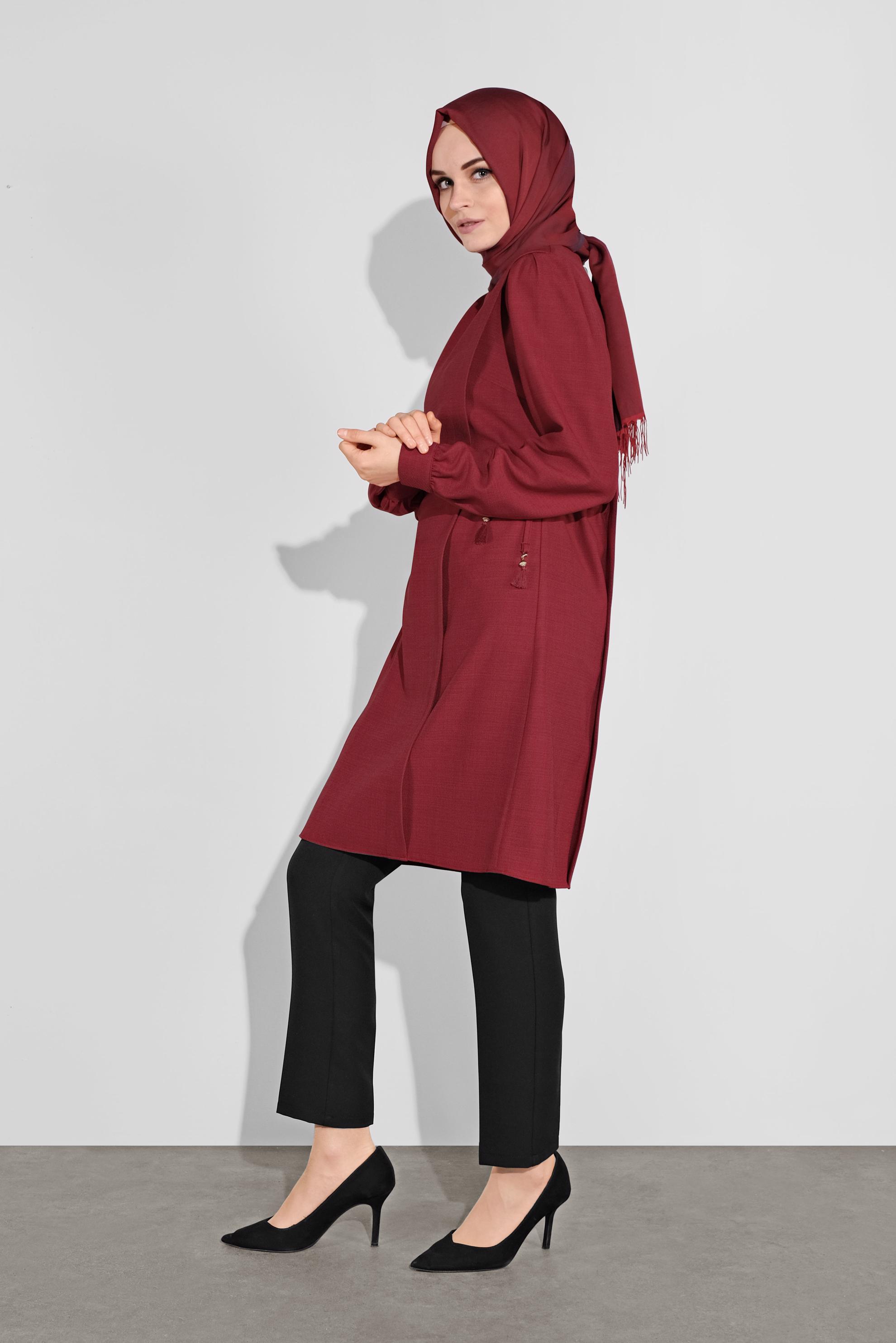 Tesettür giyim KIRMIZI BİSİKLET YAKA BÜZGÜLÜ TUNİK 41202 