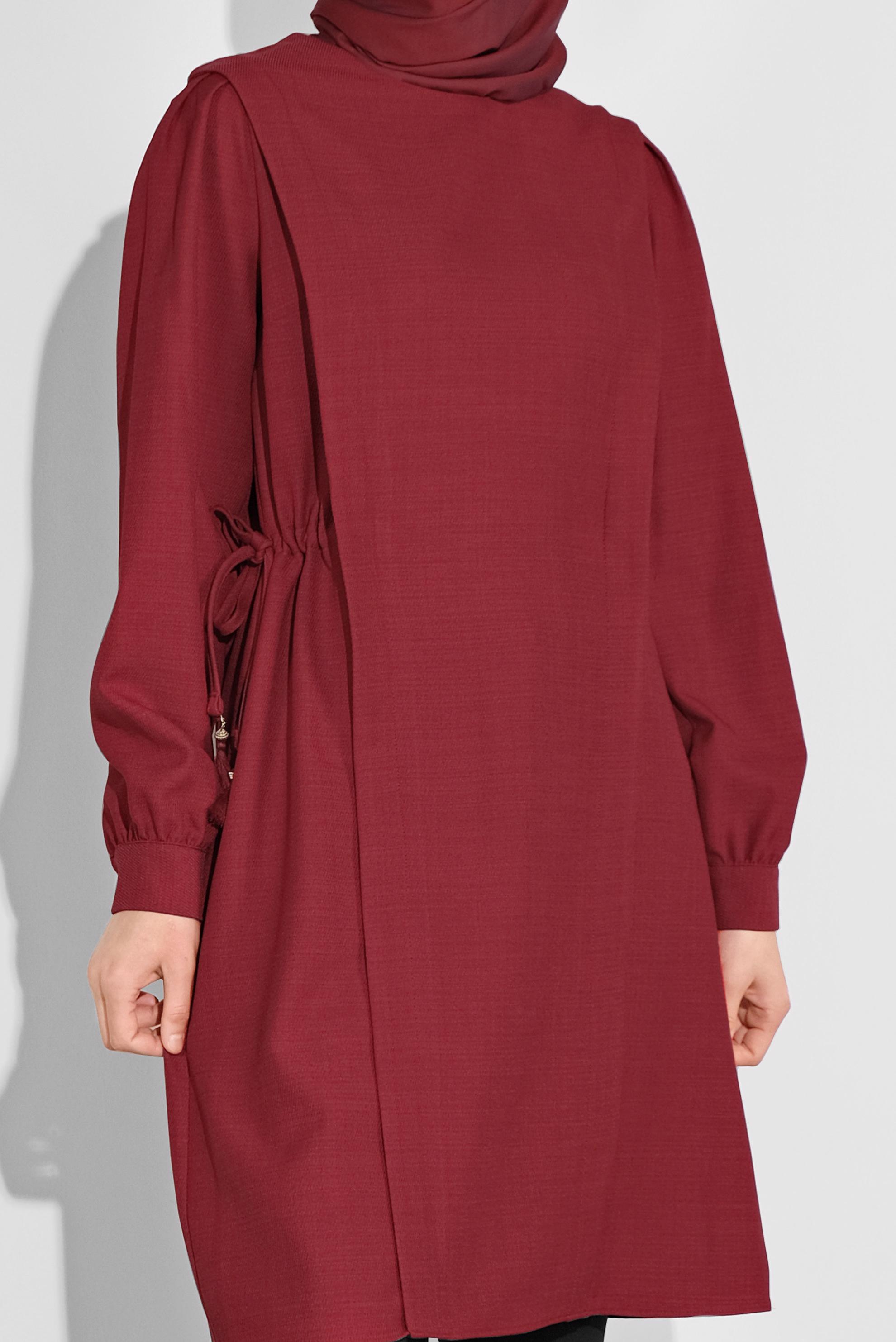 Tesettür giyim KIRMIZI BİSİKLET YAKA BÜZGÜLÜ TUNİK 41202 