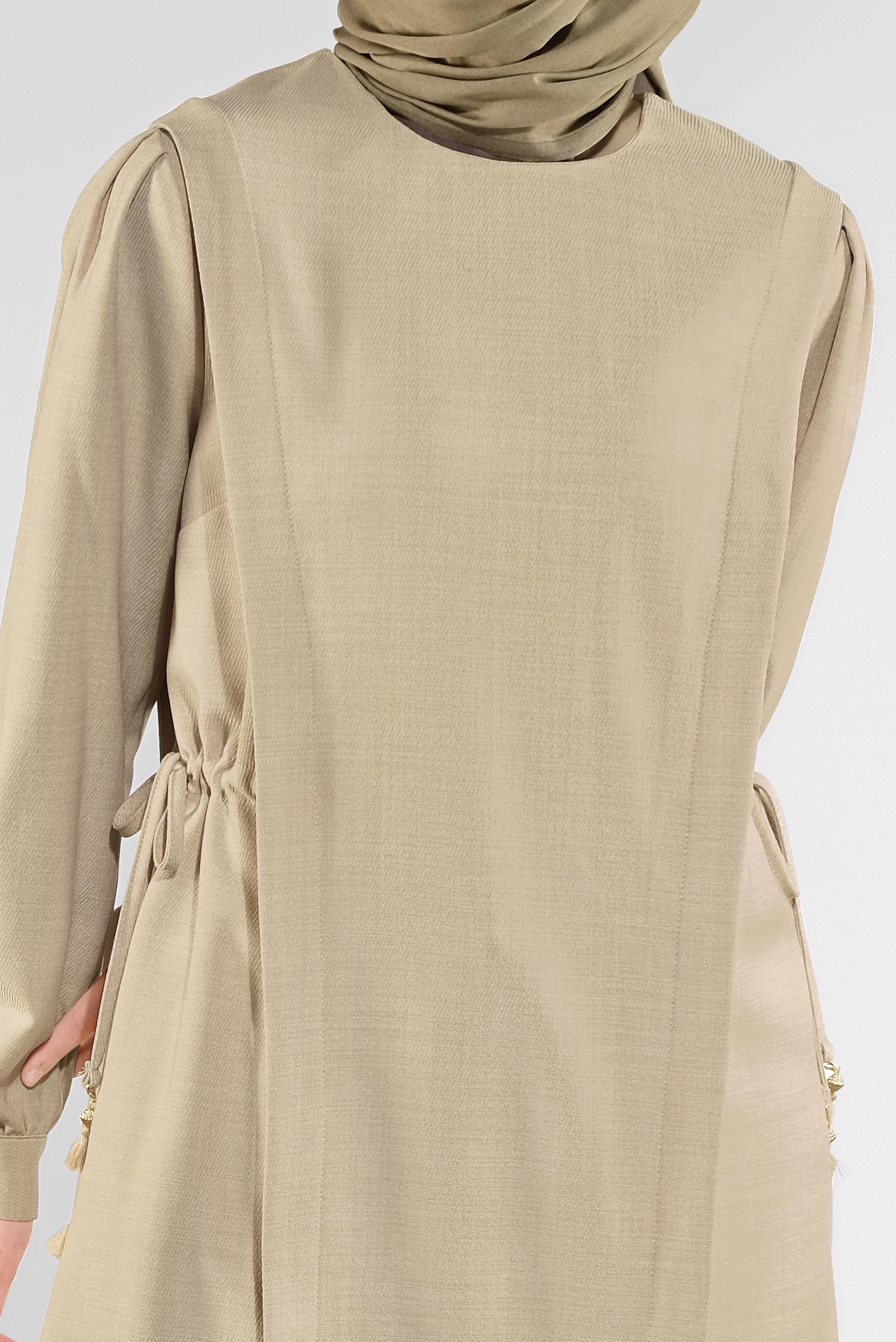 Tesettür giyim BEJ BİSİKLET YAKA BÜZGÜLÜ TUNİK 41202 