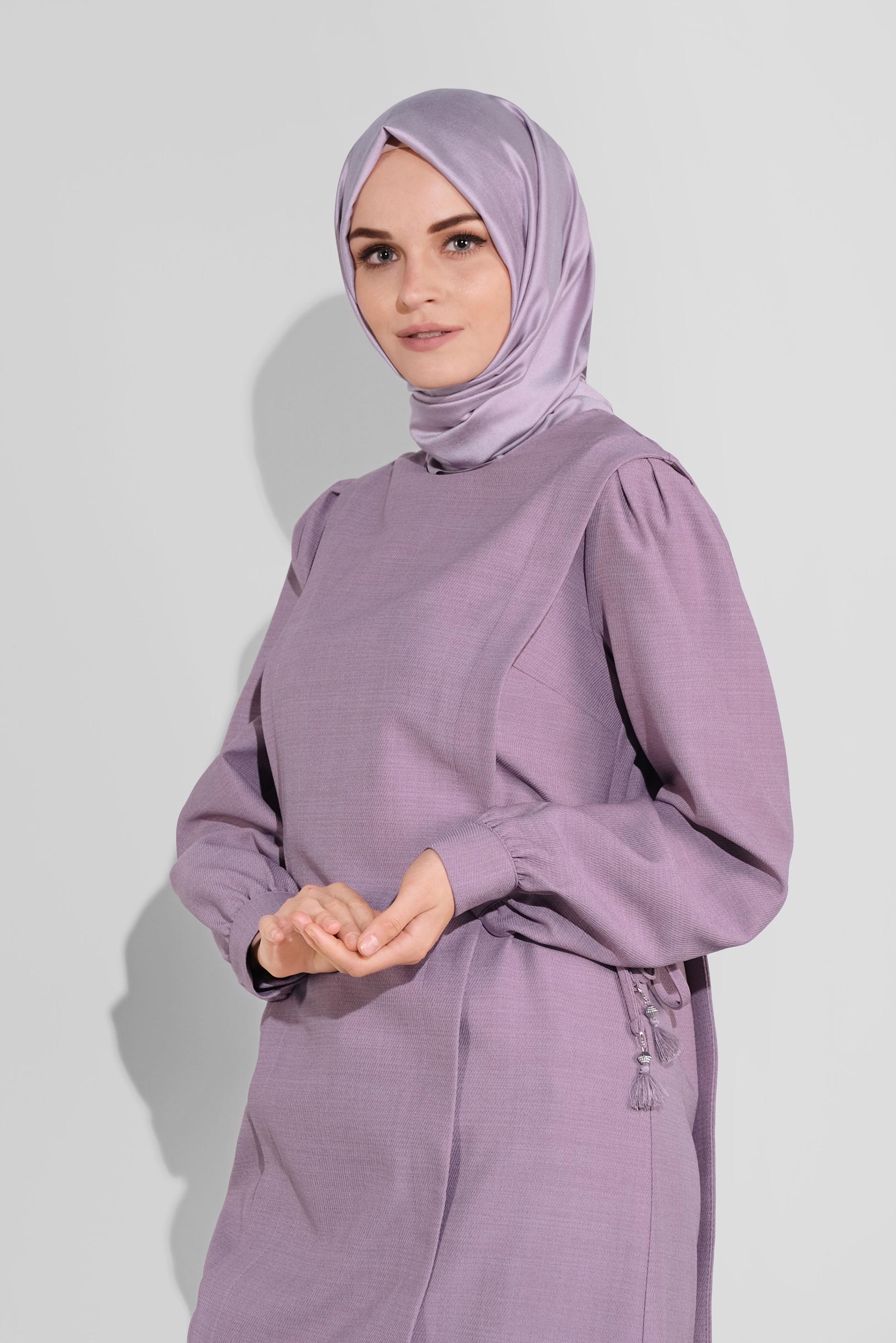 Tesettür giyim MOR BİSİKLET YAKA BÜZGÜLÜ TUNİK 41202 