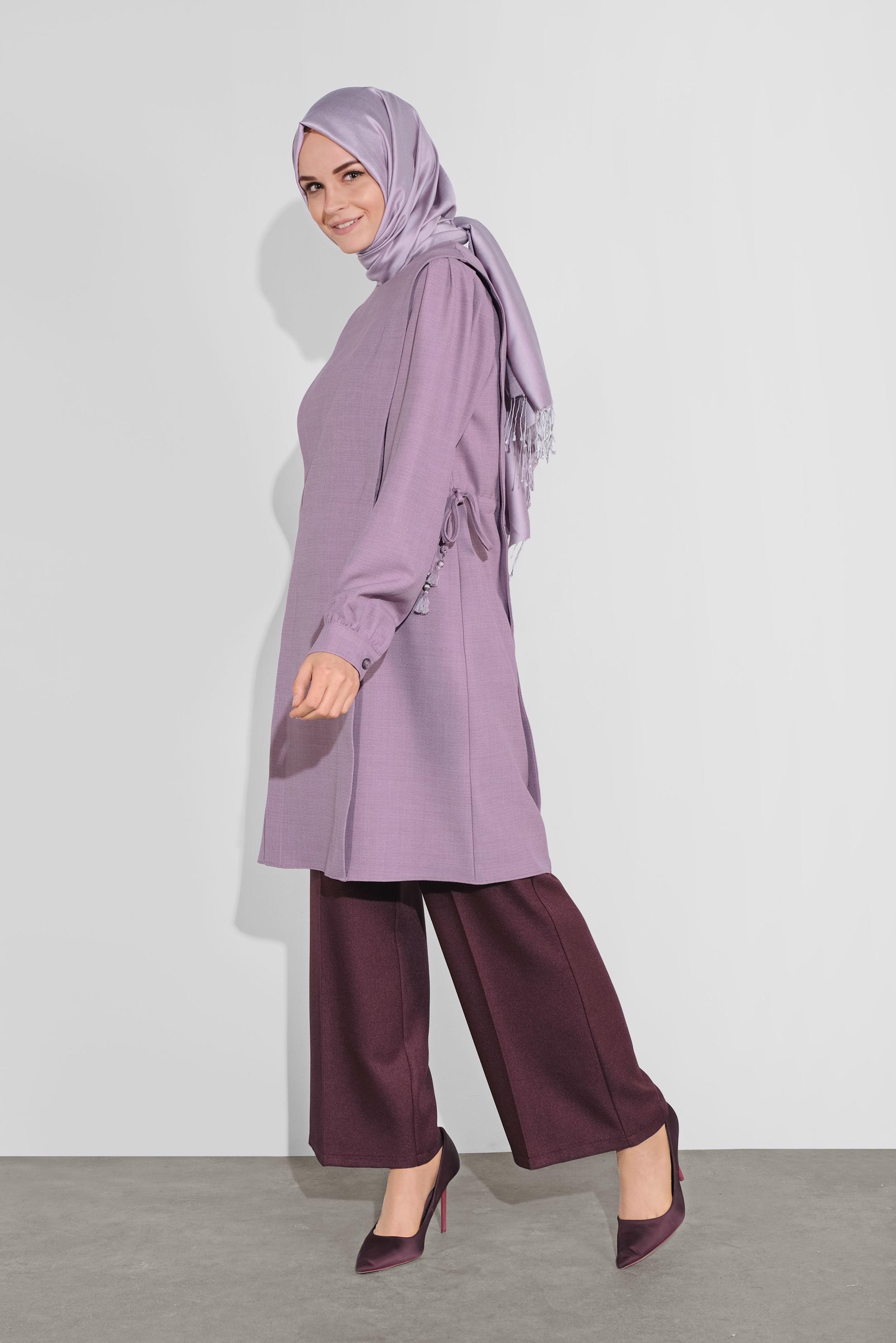 Tesettür giyim MOR BİSİKLET YAKA BÜZGÜLÜ TUNİK 41202 