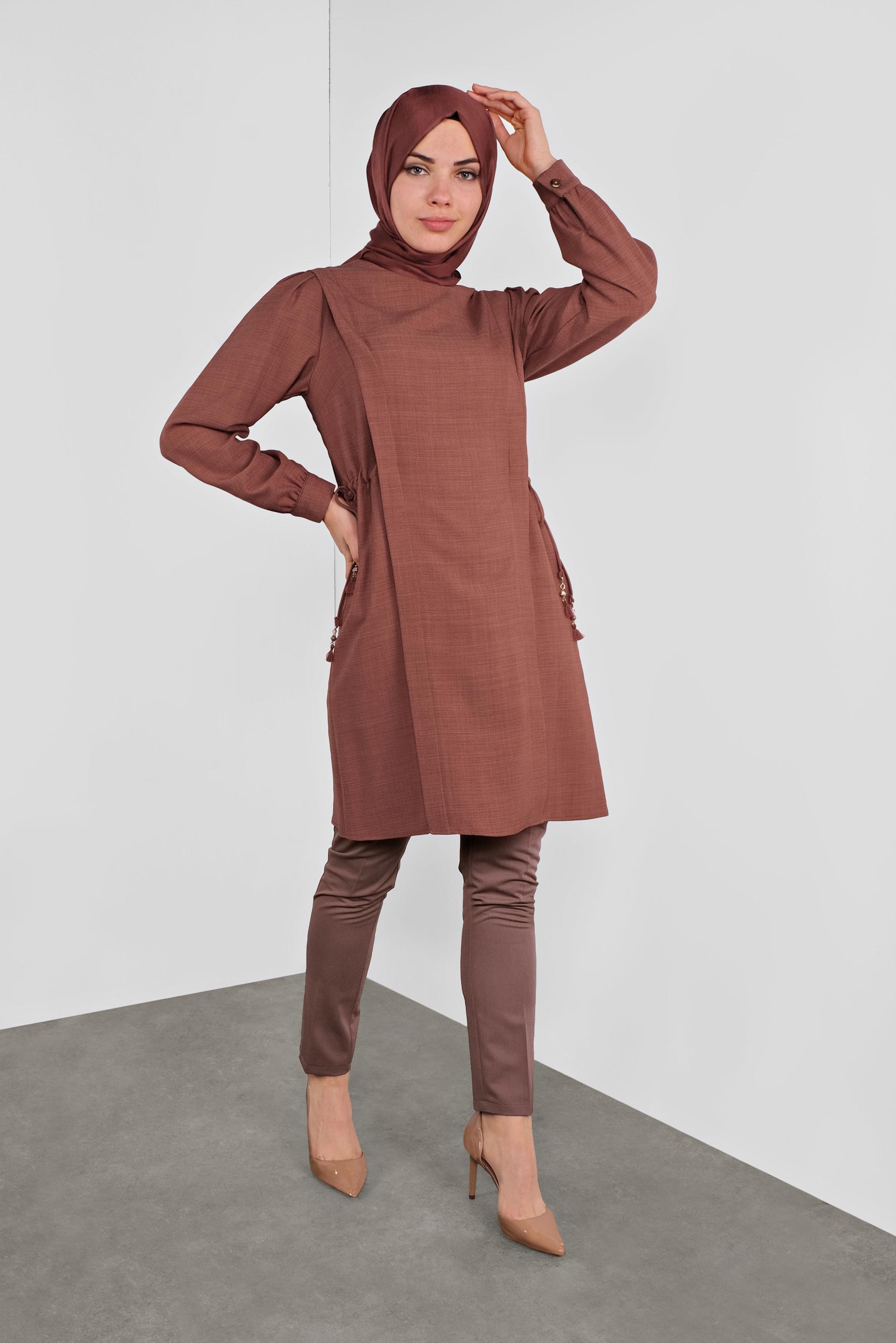 Tesettür giyim KAHVE 41202 ANYA TUNİK 38/44 TEK40