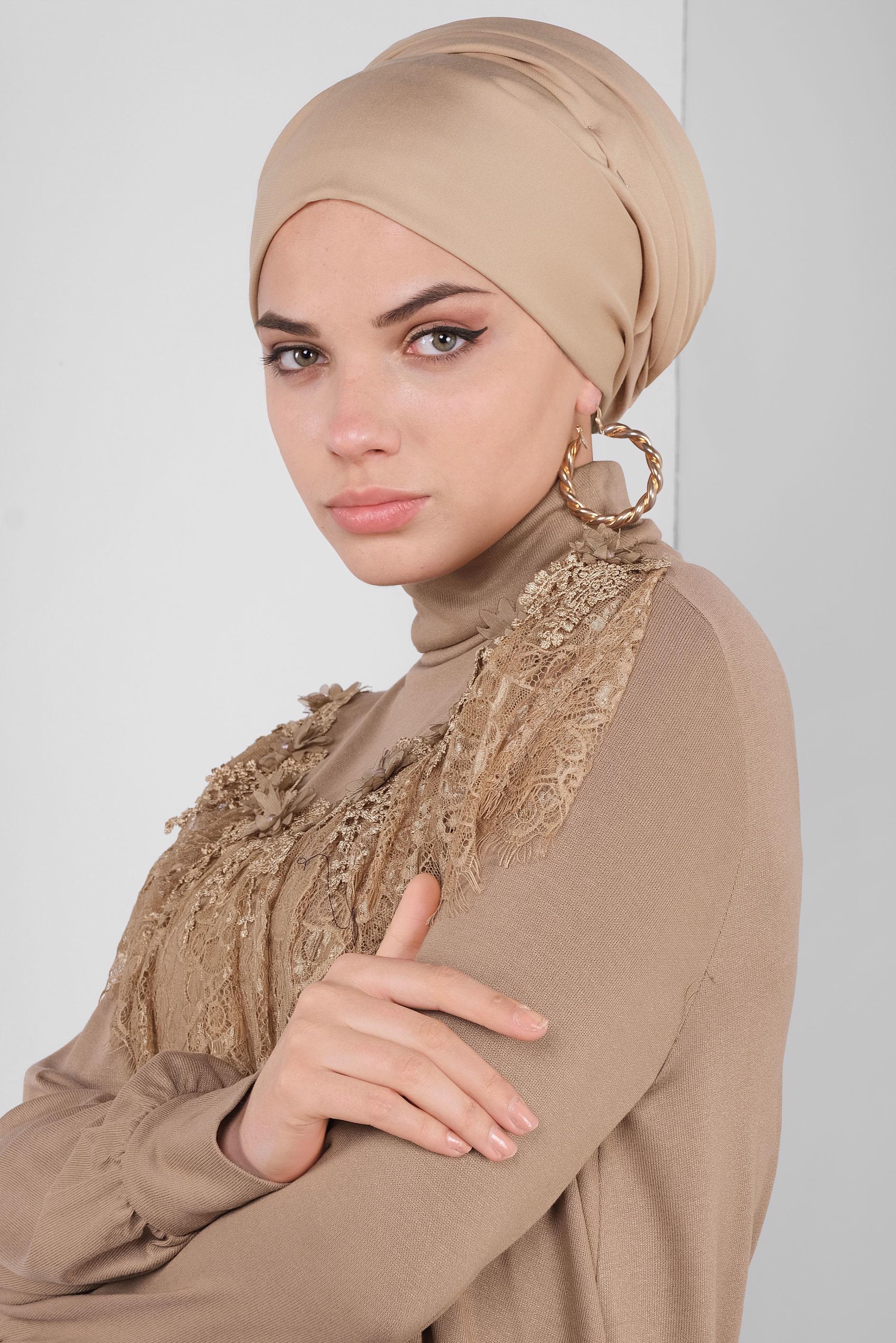 Tesettür giyim KAHVE FIRFIRLI DANTELLİ TUNİK 41213