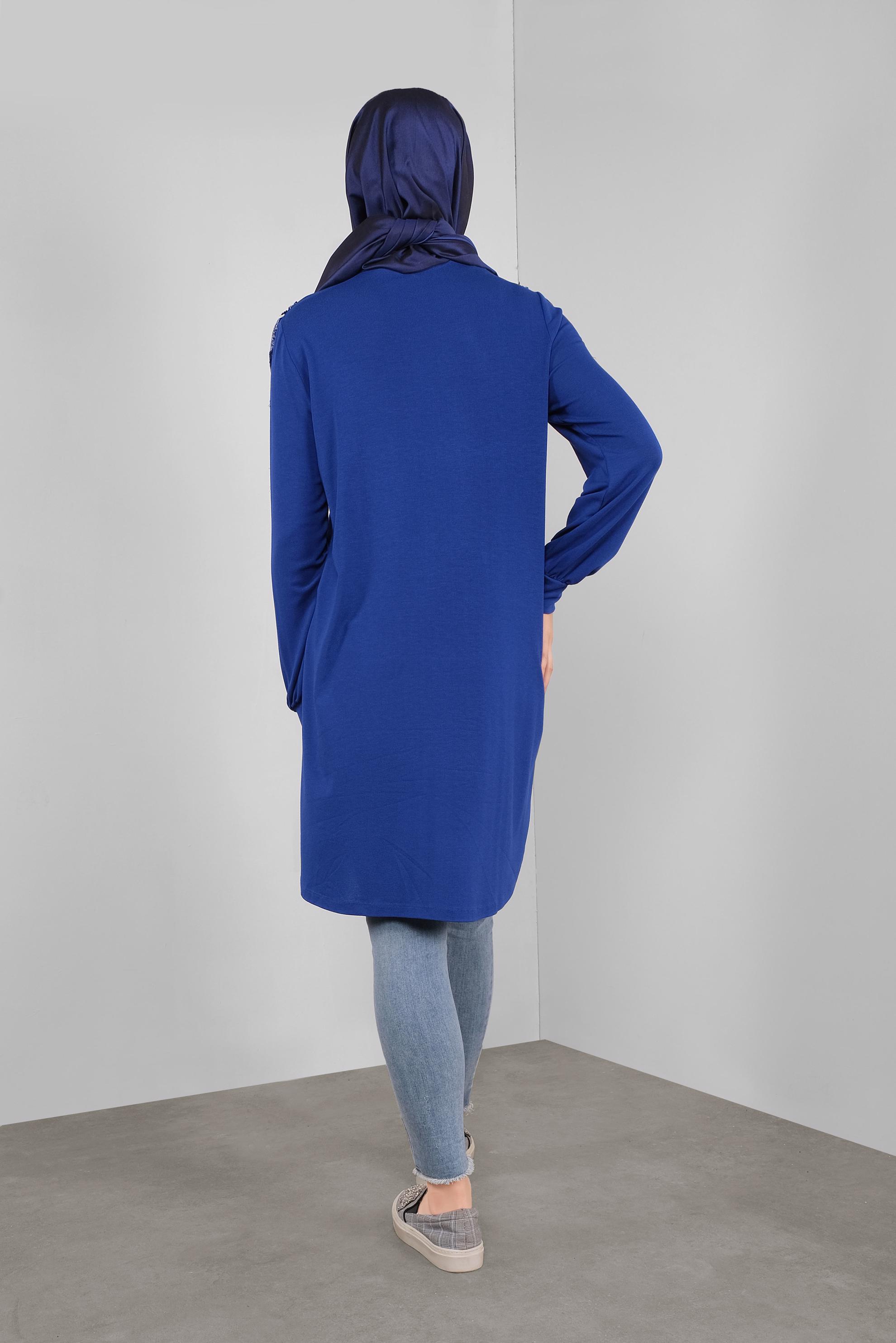 Tesettür giyim LACİVERT FIRFIRLI DANTELLİ TUNİK 41213