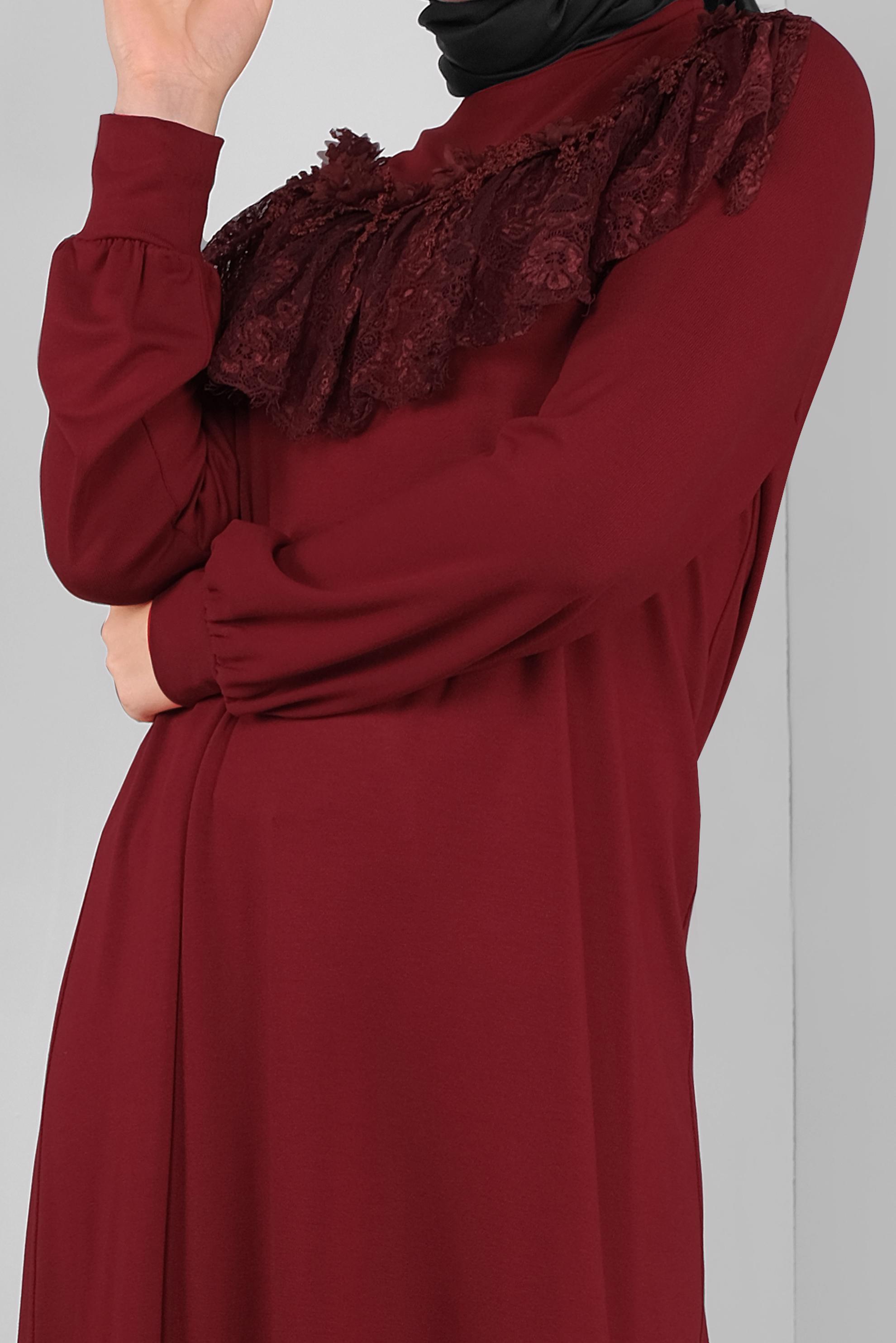 Tesettür giyim BORDO FIRFIRLI DANTELLİ TUNİK 41213