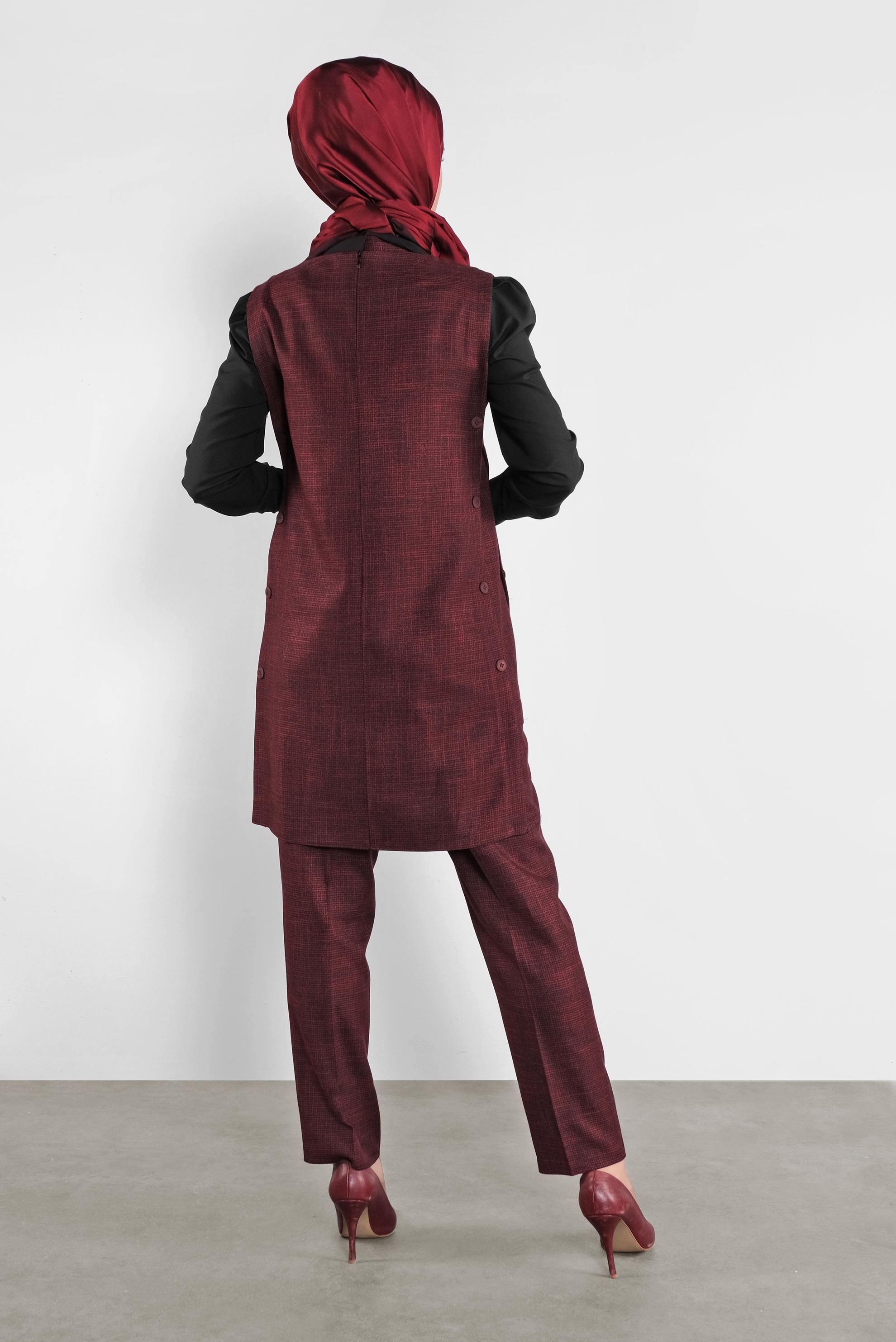 Tesettür giyim SİYAH YIRTMACI DÜĞMELİ ÜÇLÜ PANTOLONLU TAKIM 41221 