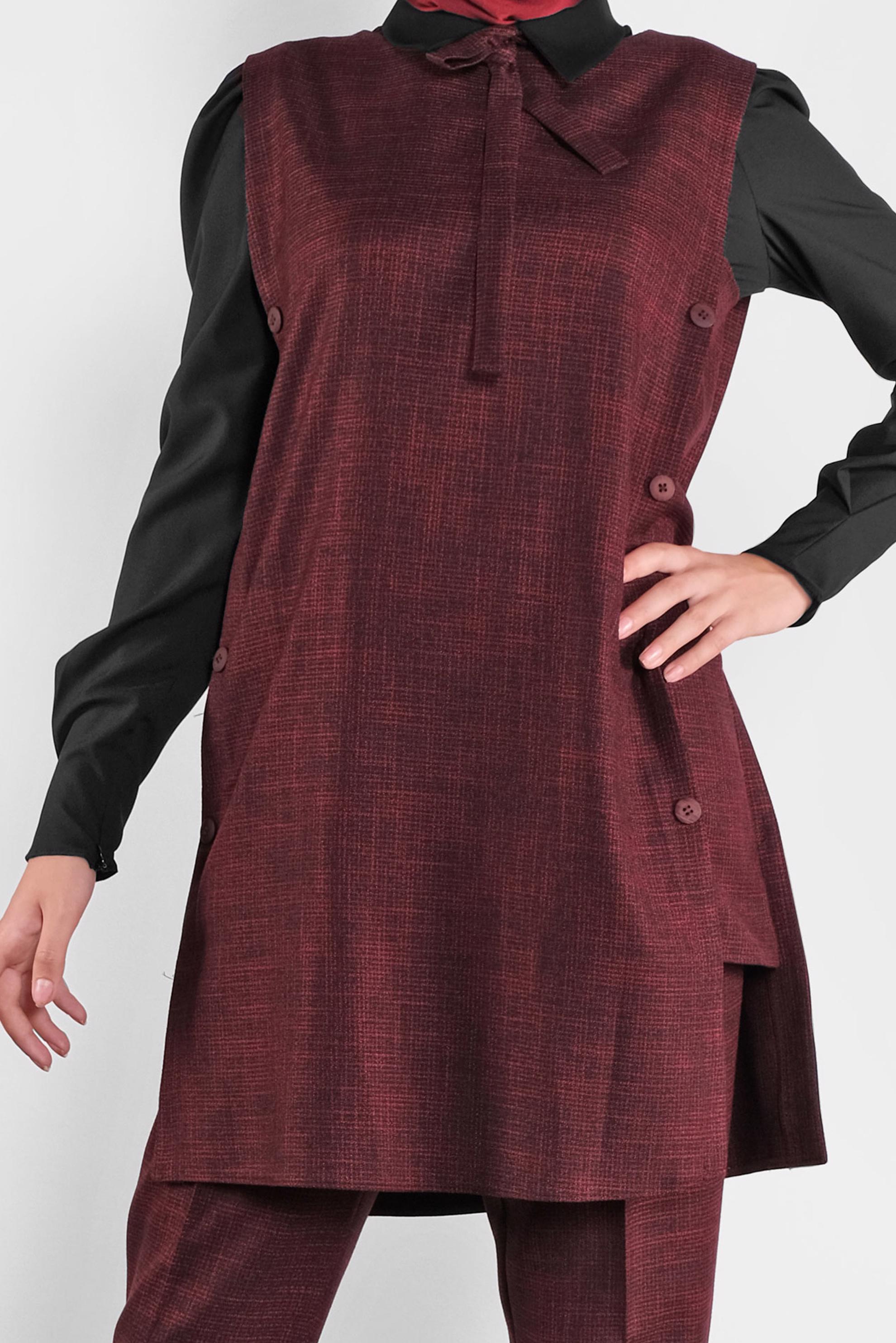 Tesettür giyim SİYAH YIRTMACI DÜĞMELİ ÜÇLÜ PANTOLONLU TAKIM 41221 