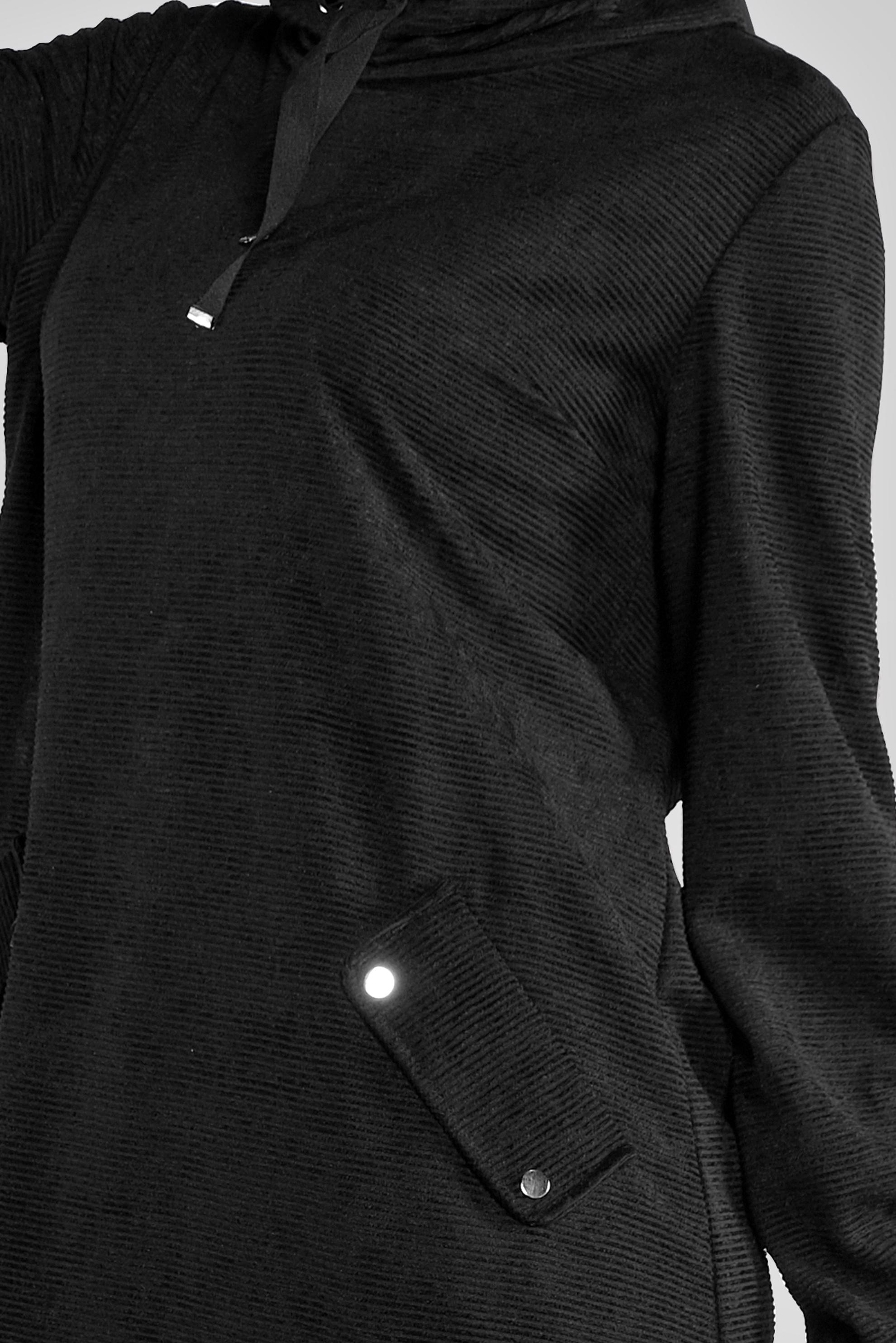 Tesettür giyim SİYAH BOĞAZLI YAKASI BAĞCIKLI KADİFE TUNİK 41226 