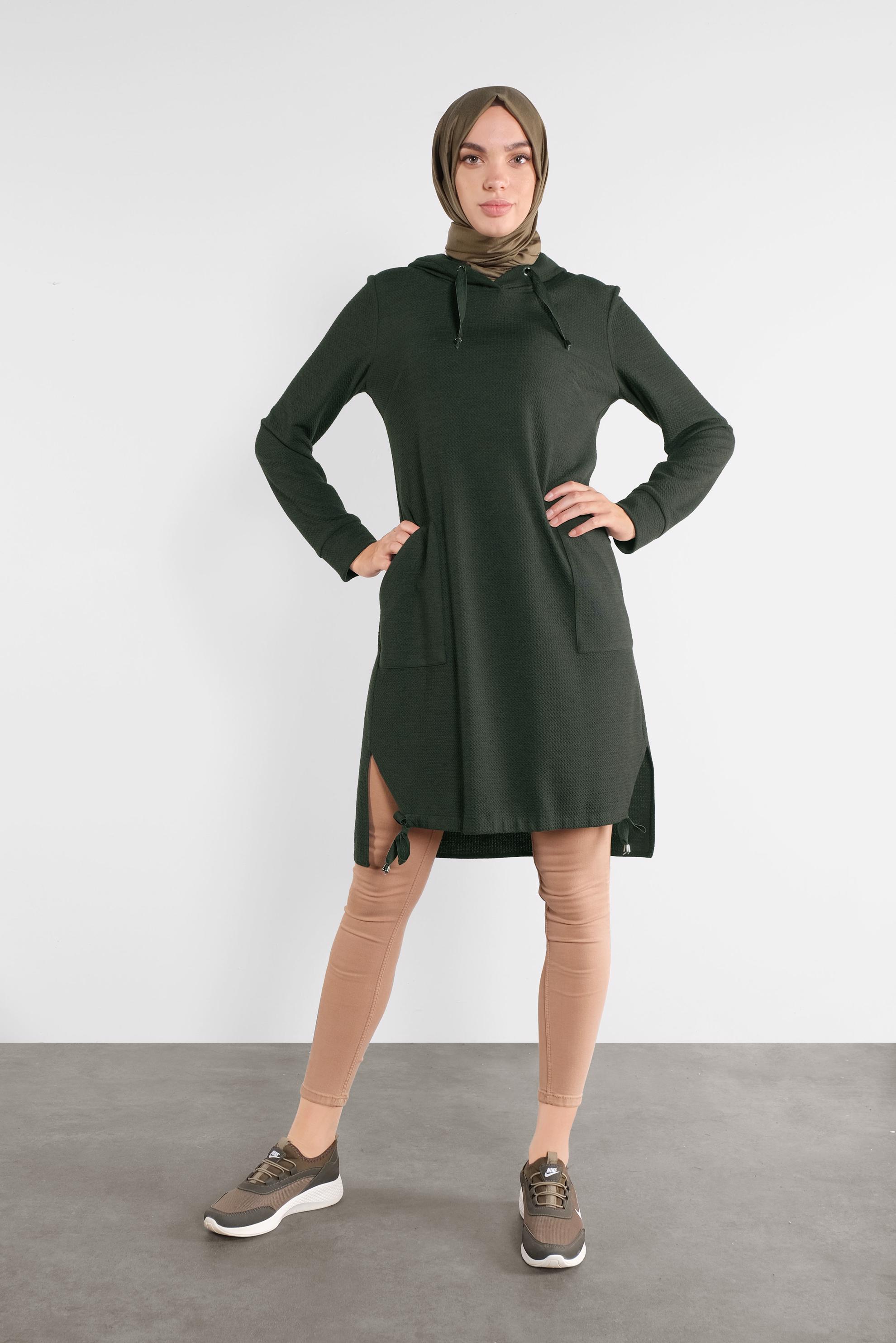 Hijab clothing KHAKI HOODED TUNIC WITH POCKETS 41227 