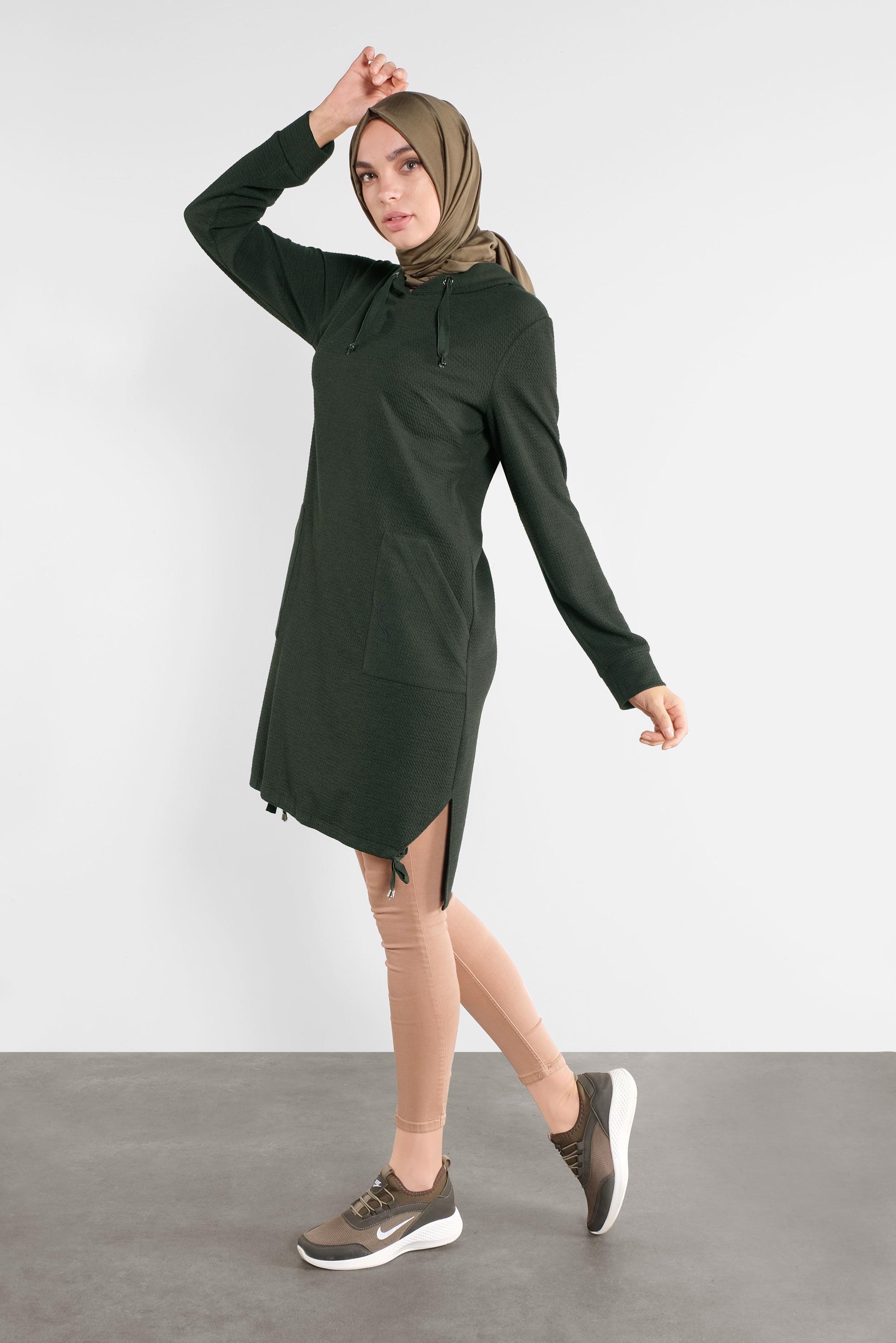 Hijab clothing KHAKI HOODED TUNIC WITH POCKETS 41227 