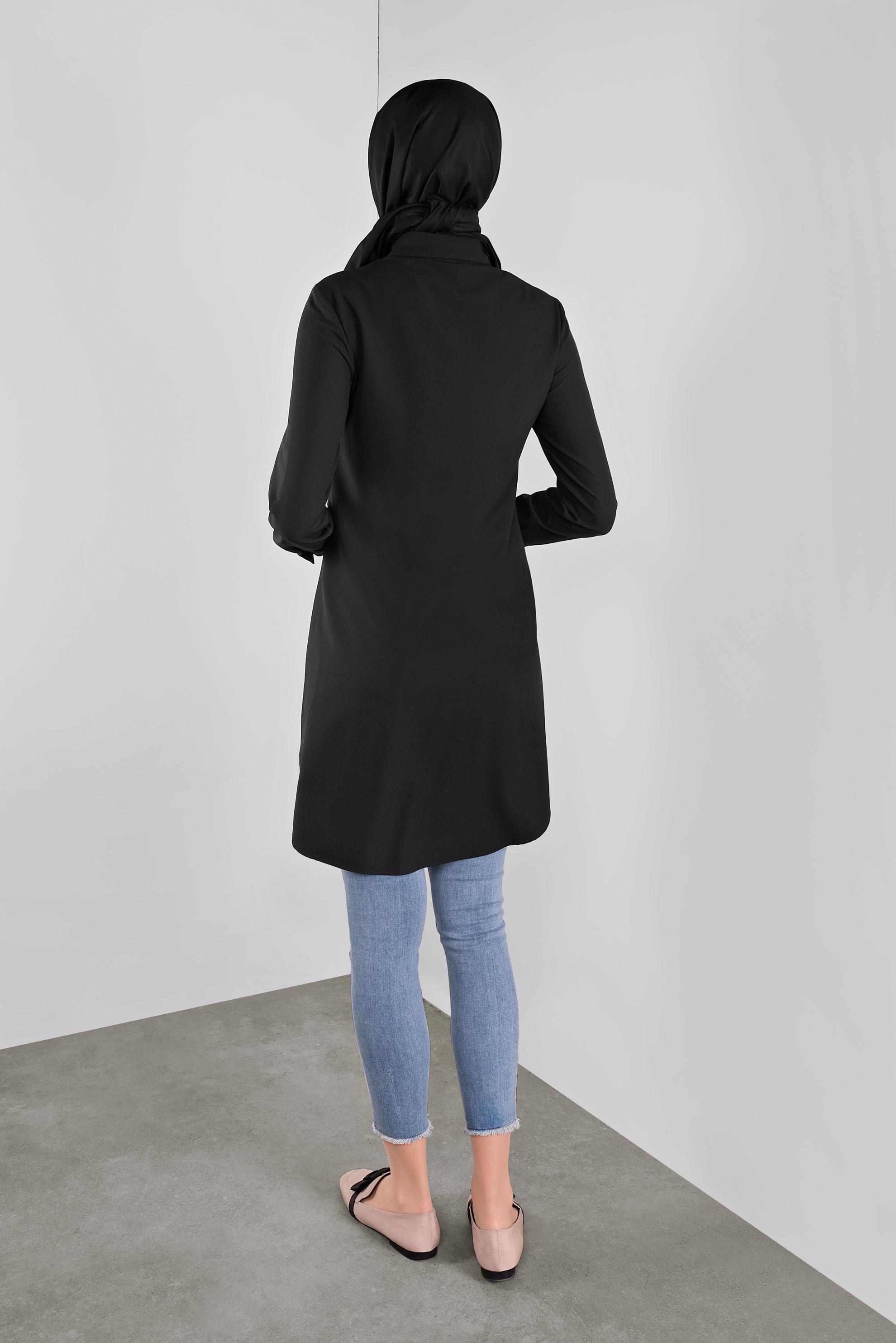 Tesettür giyim SİYAH GİZLİ DÜĞMELİ TUNİK 41228 