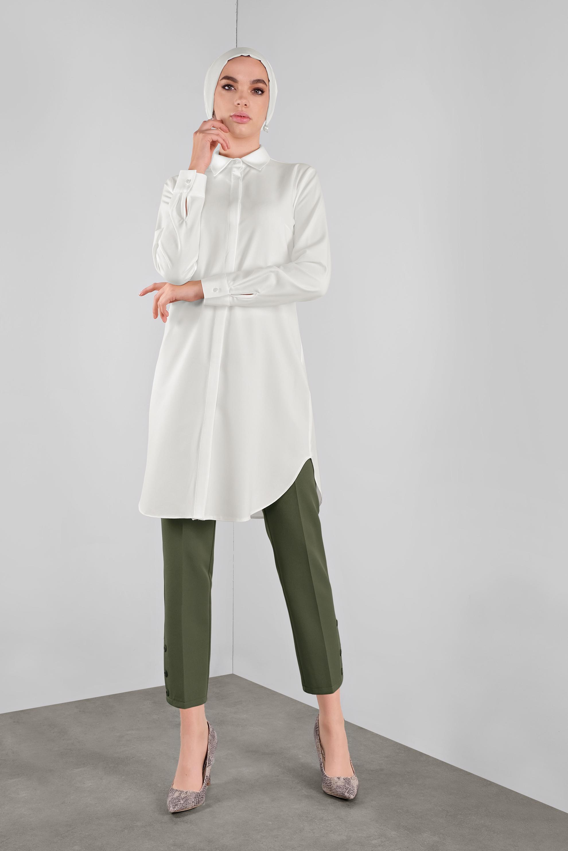 Tesettür giyim BEYAZ GİZLİ DÜĞMELİ TUNİK 41228 