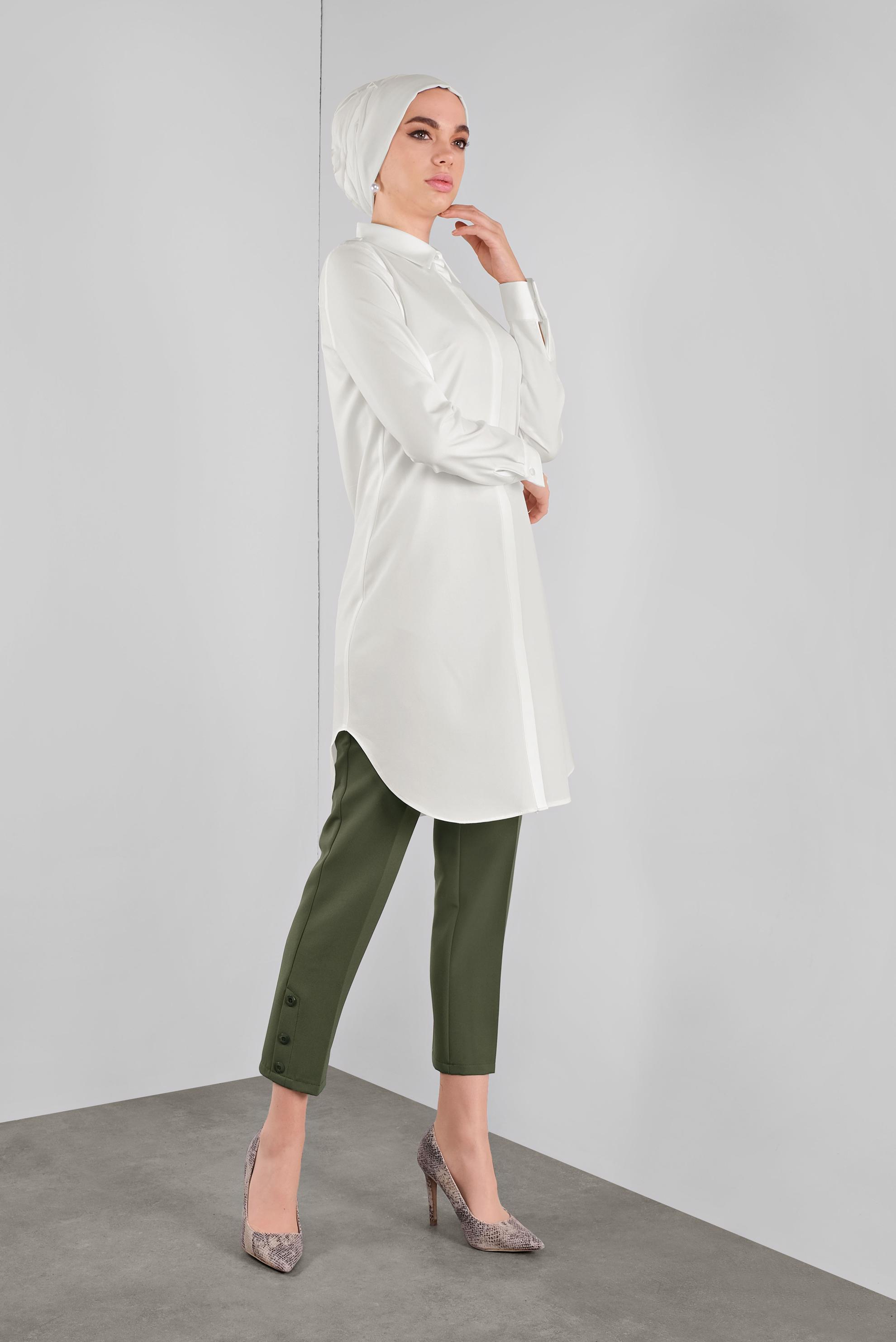 Tesettür giyim BEYAZ GİZLİ DÜĞMELİ TUNİK 41228 