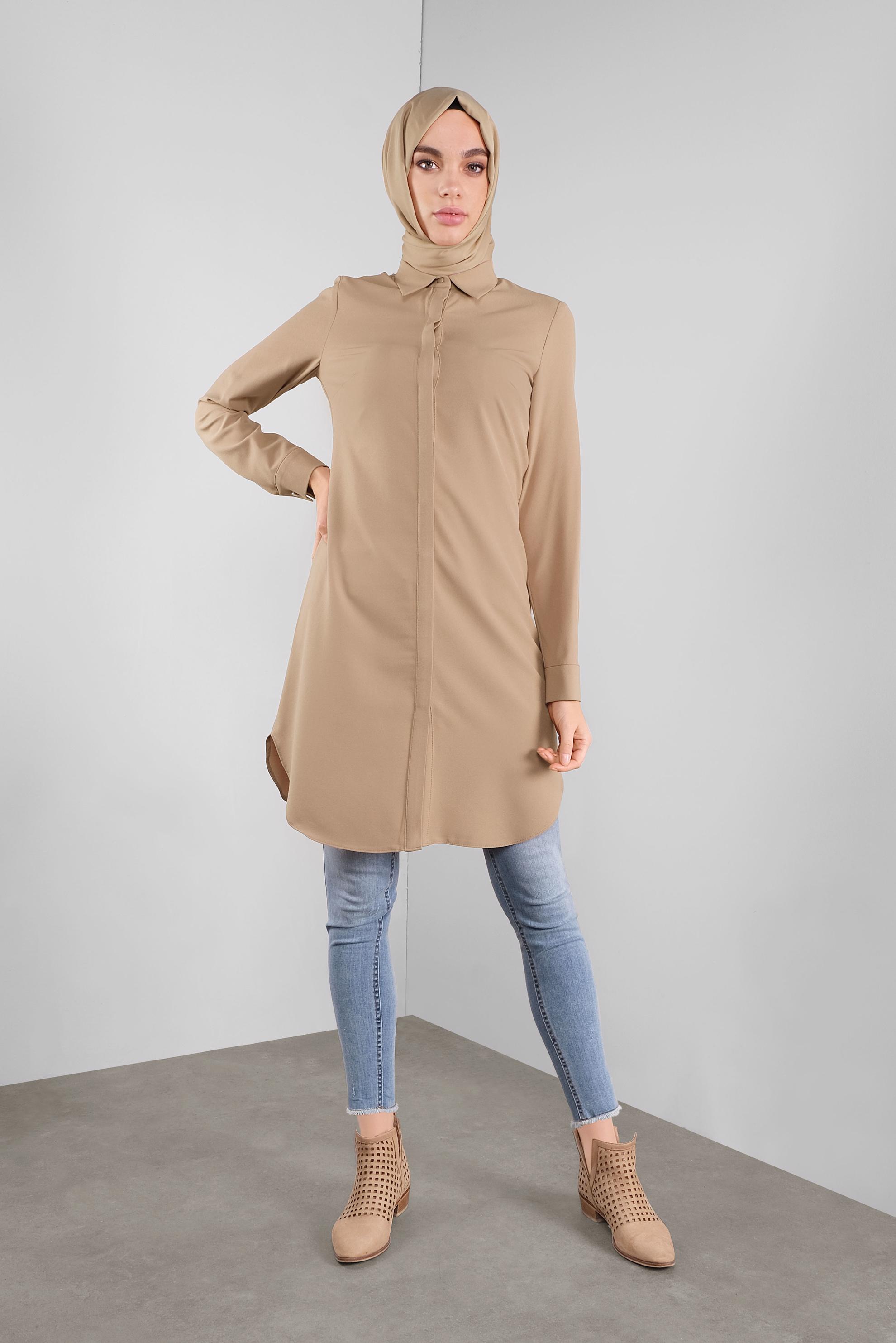 Tesettür giyim KAHVE GİZLİ DÜĞMELİ TUNİK 41228 