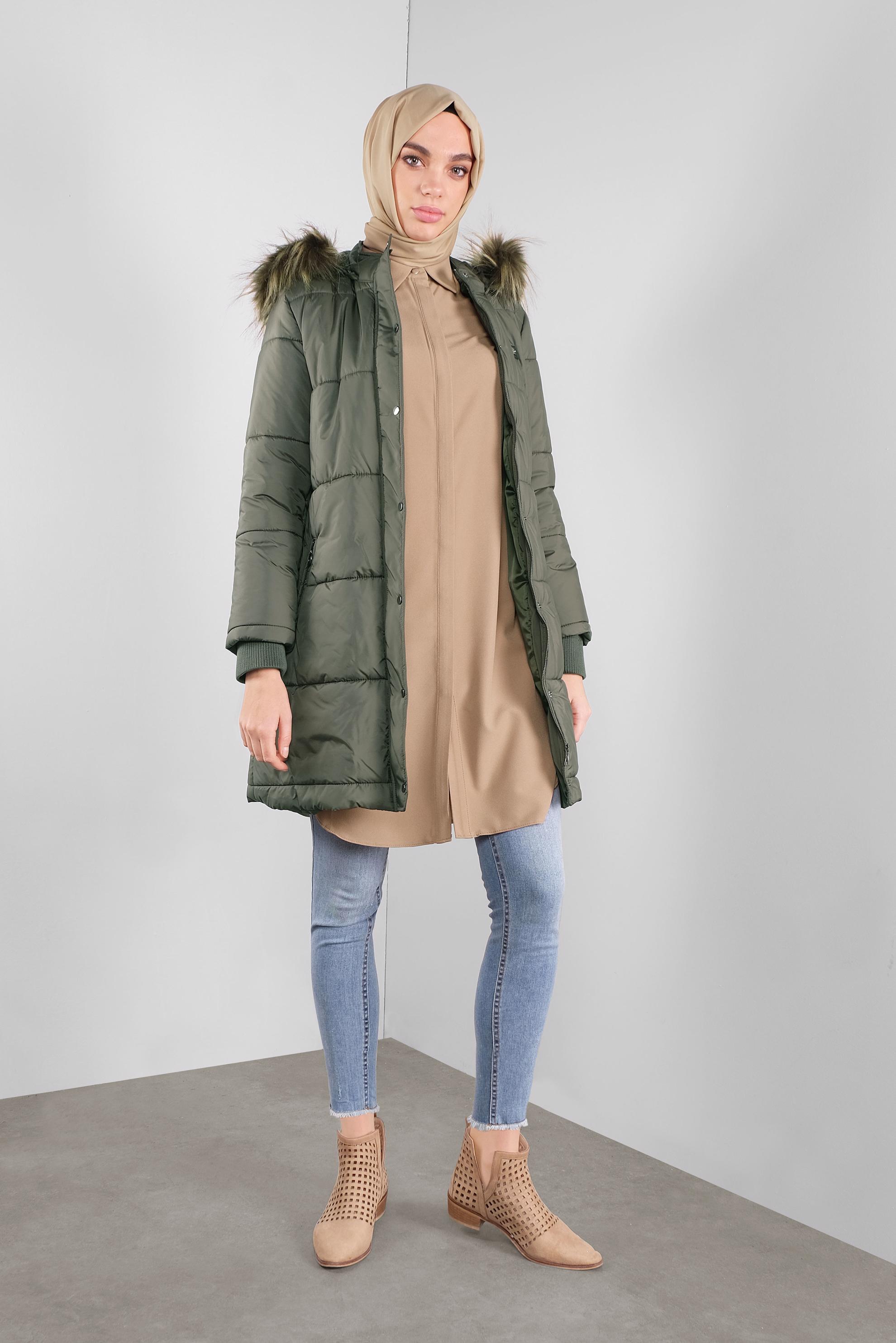 Tesettür giyim KAHVE GİZLİ DÜĞMELİ TUNİK 41228 