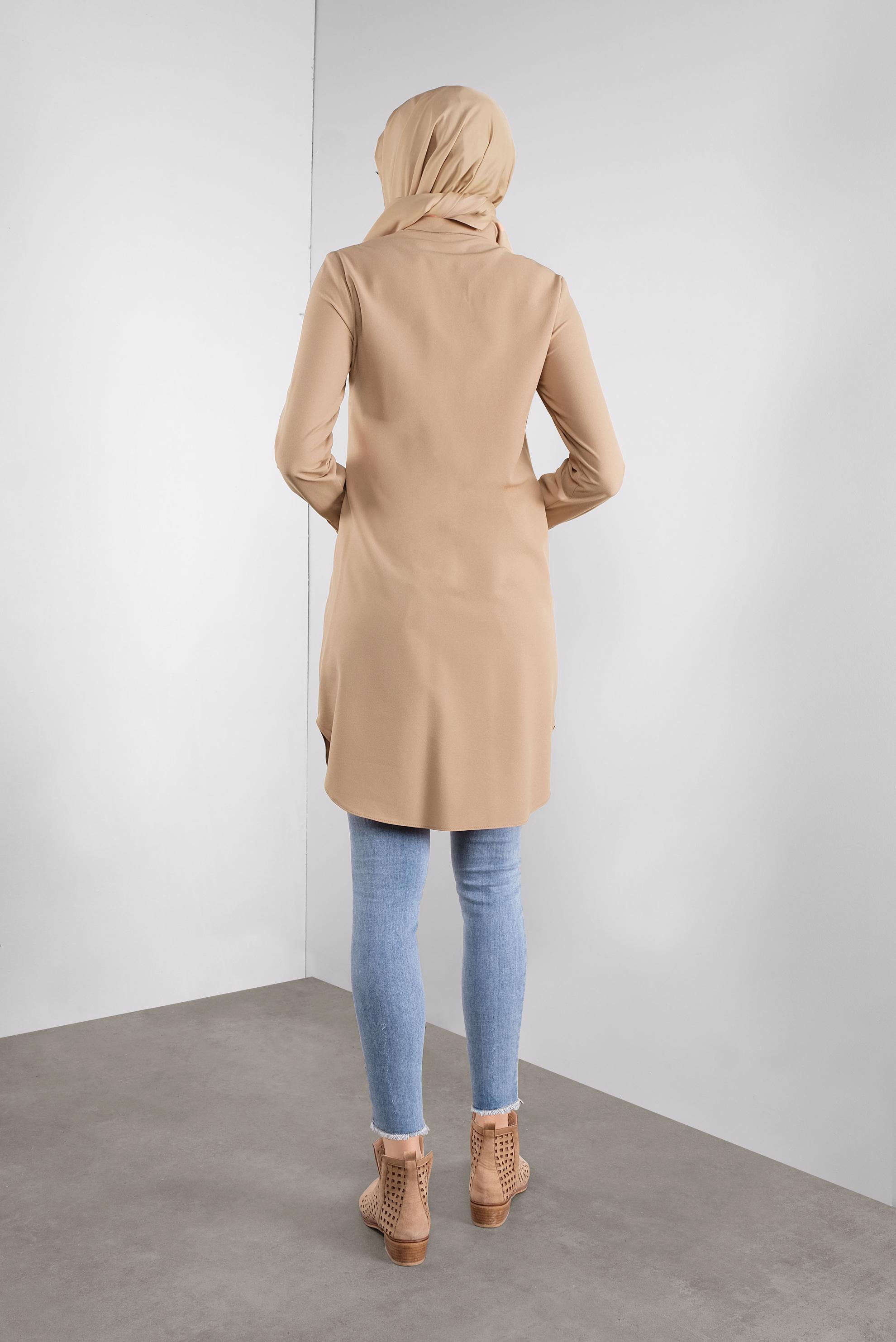 Tesettür giyim KAHVE GİZLİ DÜĞMELİ TUNİK 41228 